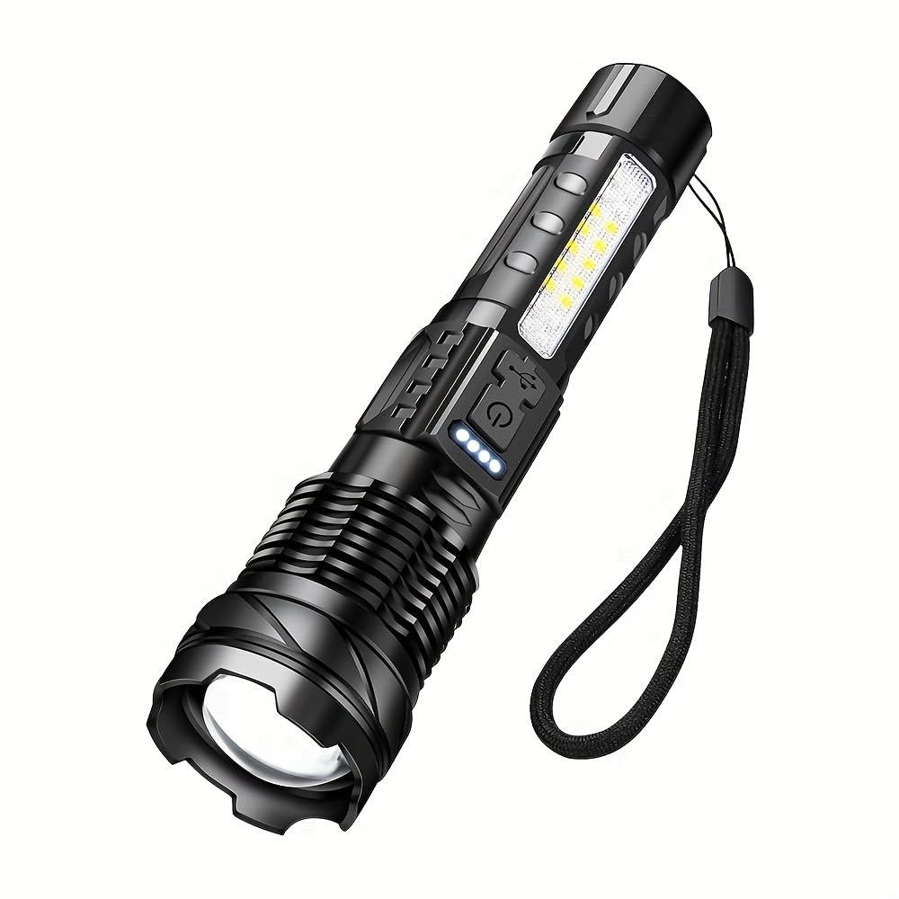 Modoao Led Flashlights High Lumens For Camping, Hiking, Walking - Powerful Emergency Flashlights With 7 Modes With Cob Side Light For Outdoor Use - Bright Flashlight With Zoomable Beam (1Pack)