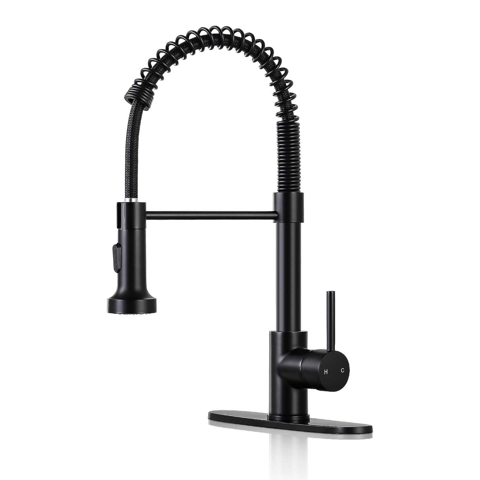 Djs Kitchen Faucets With Pull Down Sprayer Matte Black - Dual Mode Setting Single Handle 1 Or 3 Holes Commercial Black Kitchen Sink Faucet With Deck Plate For Farmhouse Rv Vessel Basin