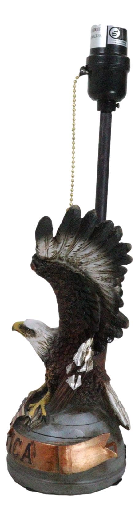 Ebros Gift Rustic Memorial Patriotic American Flag Star Wings Of Glory Flying Bald Eagle Memorial Desktop Side Table Lamp With Brown Faux Leather Laced Shade