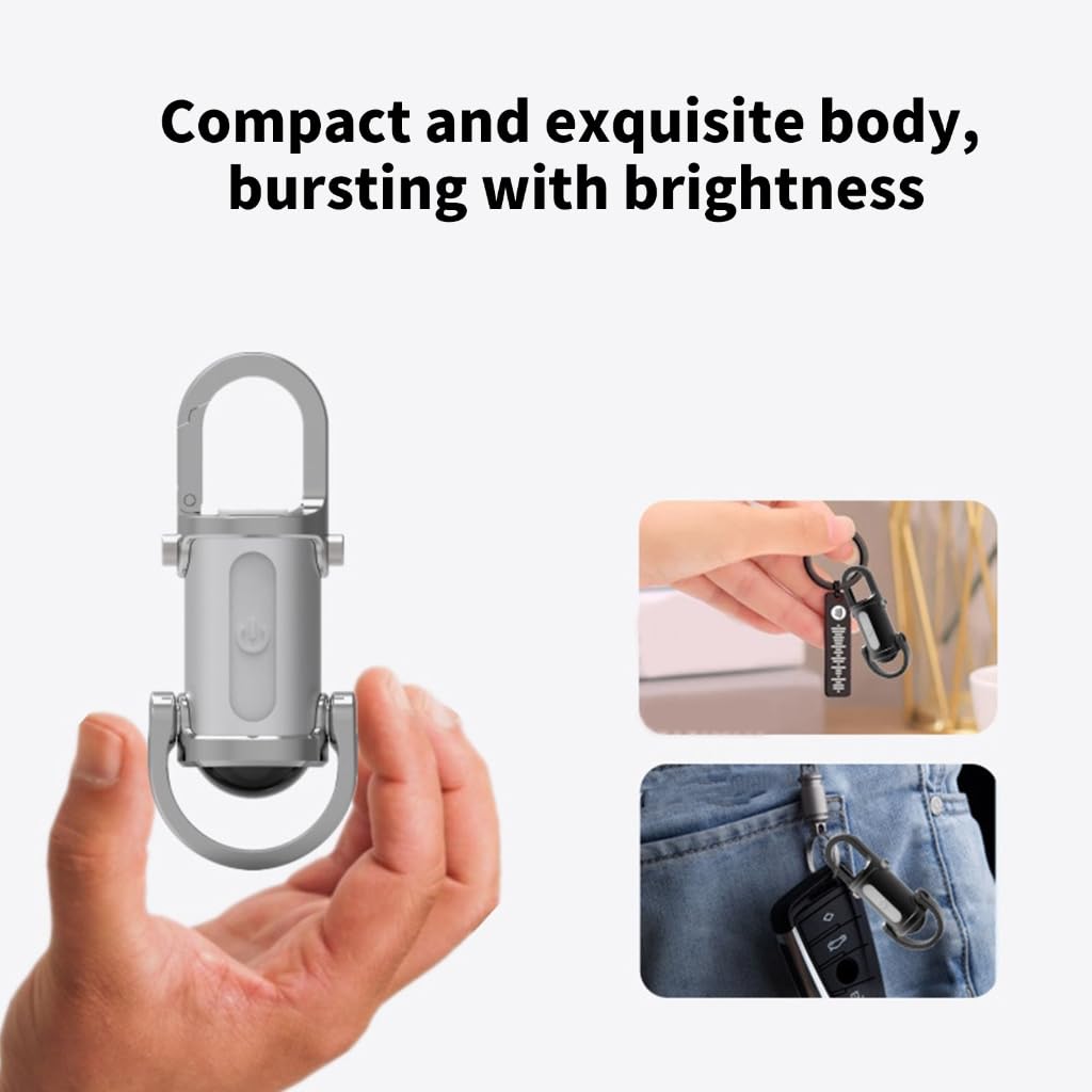 Aurgiarme Portable Led Work Light Keychain Pendant Usb Rechargeable Flashlight Keyring For Camping Pocket Sized Accessory