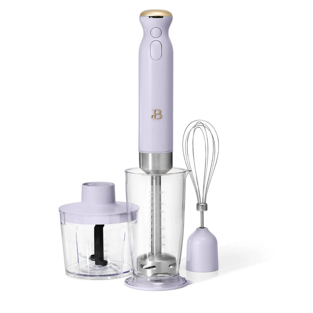 Uniqus Beautiful Cordless Immersion Blender, 2-Speed Handheld Mixer With Attachments, Stainless Steel Shaft, Rechargeable Battery (Lavender)