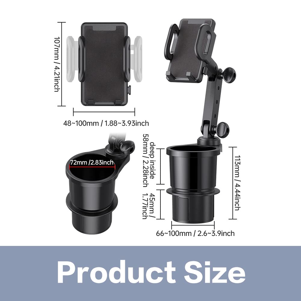 Reswish Car Cup Holder Phone Mount, Universal Auto Cell Phone Stand With Drink Expand Cup Holder,2 In 1 Multifunctional Car Cup Holder Expander With 360° Rotation Phone Mount