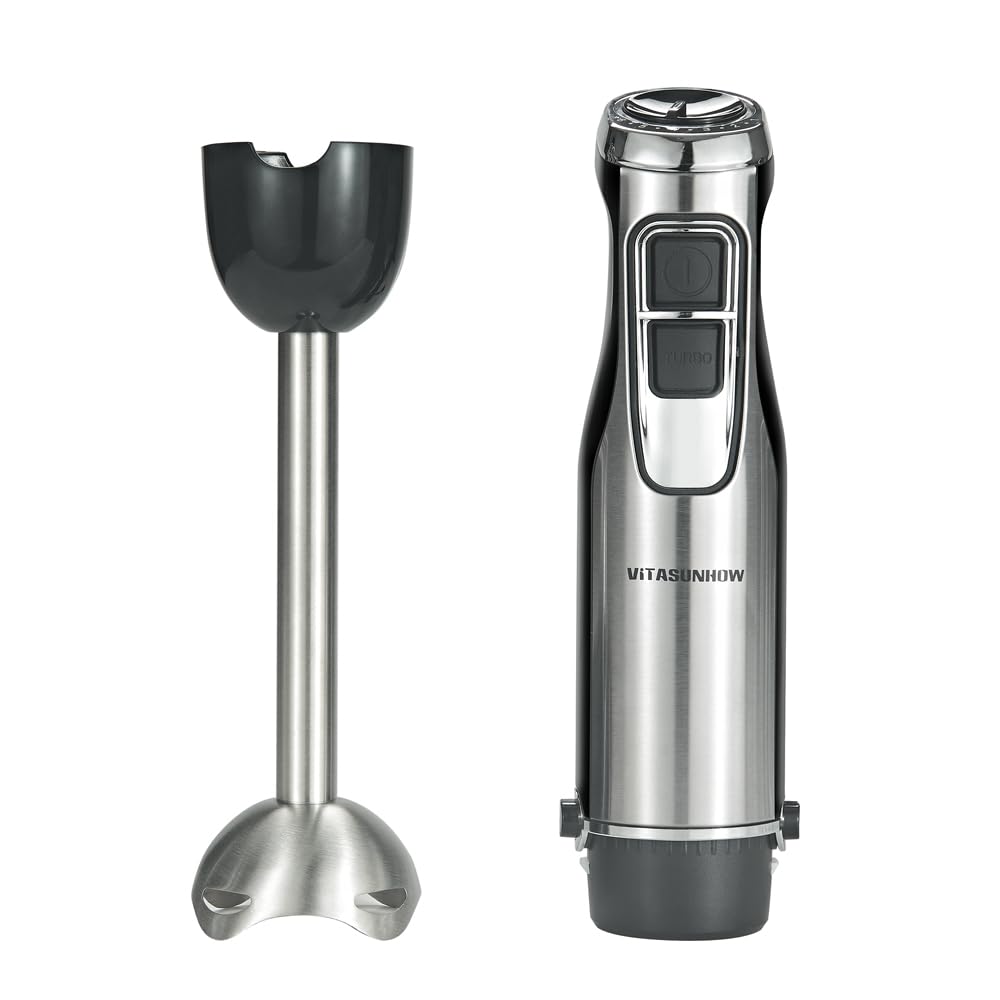 Vitasunhow Immersion Hand Blender, 4-In-1 Stainless Steel Handle Blender, 500W 6 Varible Speeds & Turbo, 600Ml Mixing Beaker,500Ml Food Processor, Whisk