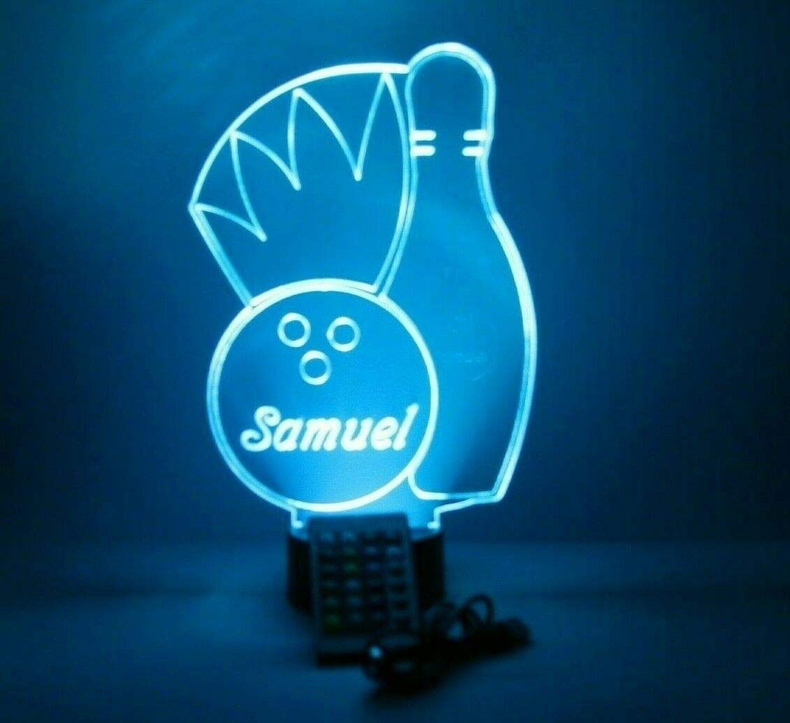 Mirror Mania Bowl Bowler Team Player Light Up Light Table Lamp Led Engraved Custom Name Personalized Bowling Pin And Ball, 16 Color Options With Remote, Dimmer, It'S Wow, Great