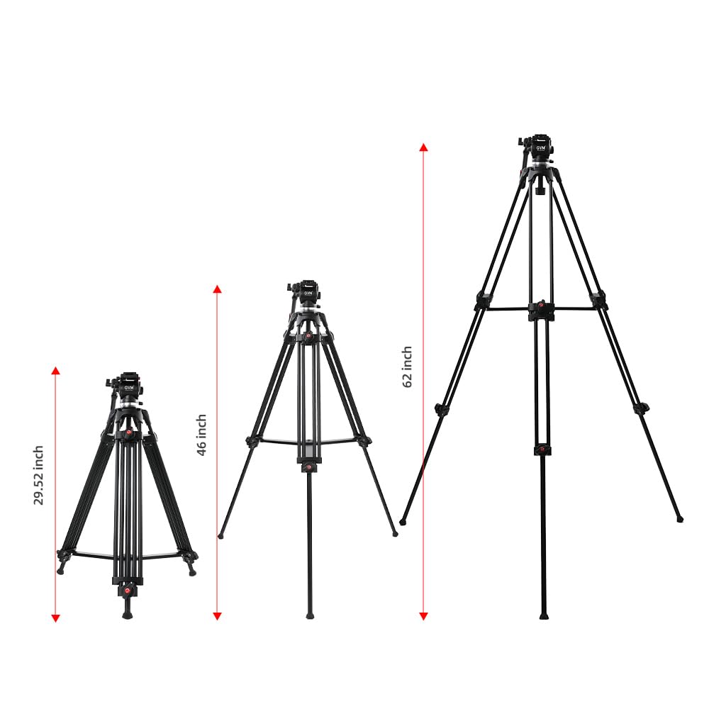 Gvm Great Video Maker Gvm-S160 Professional Tripod For Videographers And Filmmakers, 3-Section Aluminum Alloy Tripod With Hydraulic Fluid Head, 10Kg Load Capacity, 80Cm-160Cm Height Adjustable