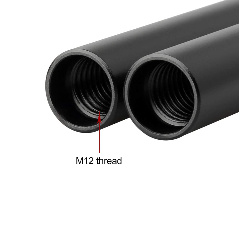 Niceyrig Aluminum Alloy 12 Inch 15Mm Rod With M12 Thread For 15Mm Rod Rail Block Support System, Follow Focus, Matte Box - R053