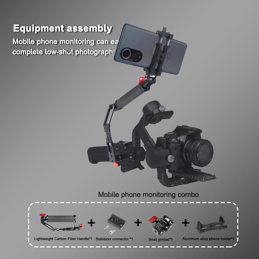 Novelgoal Carbon Fiber L Bracket Handle Grip With Foldable Cold Shoe Mount Compatible With Dji Ronin Rs2 Rsc2 Mini Handheld Gimbal Stabilizer Accessory (4In1 Kit)