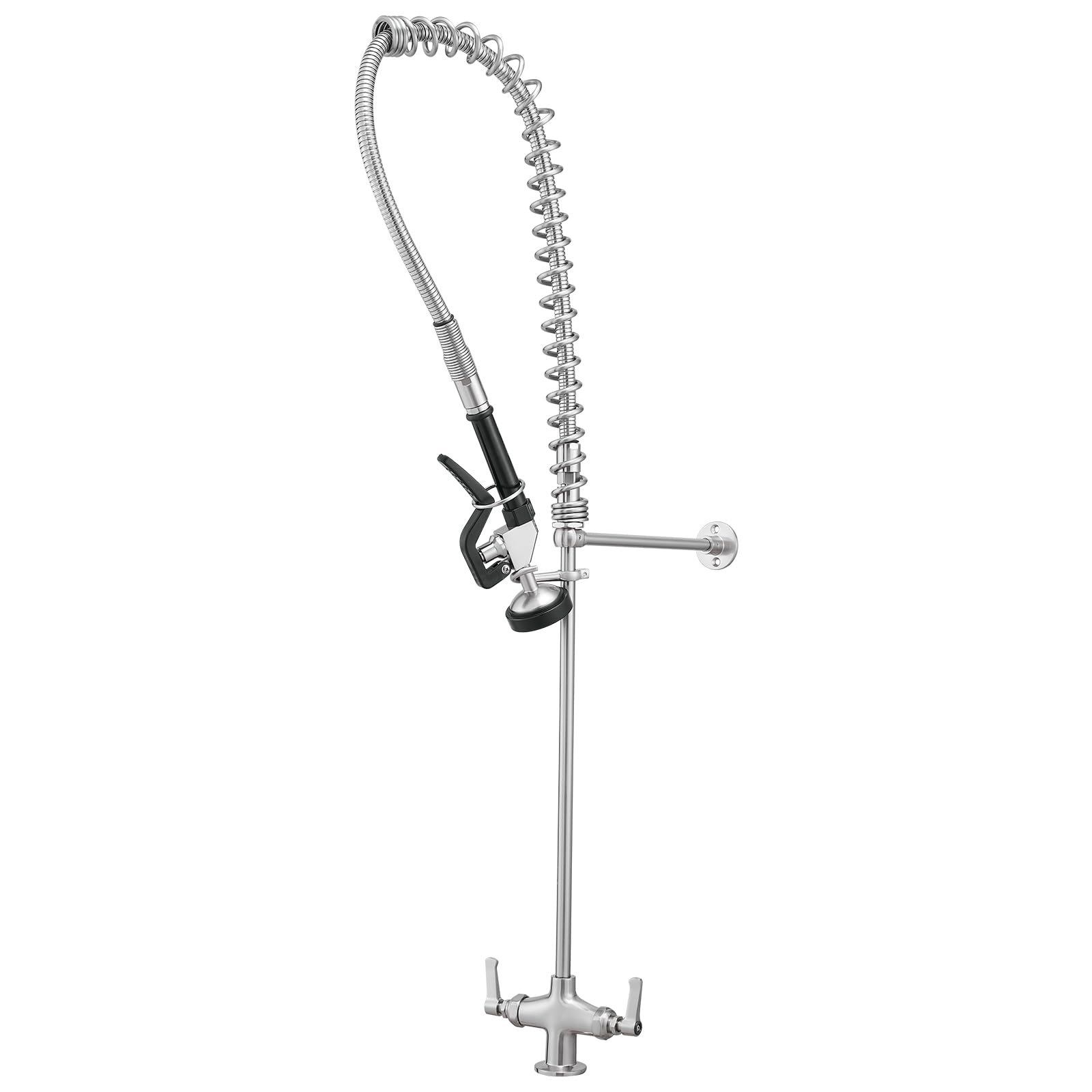 Bathfinesse Commercial Sink Faucet Kitchen Faucet With Sprayer, 39" Height Deck Mount Single Hole Double Handle Coiled Spring Pull Down Spray Faucet Pre Rinse Restaurant, Brushed Nickel