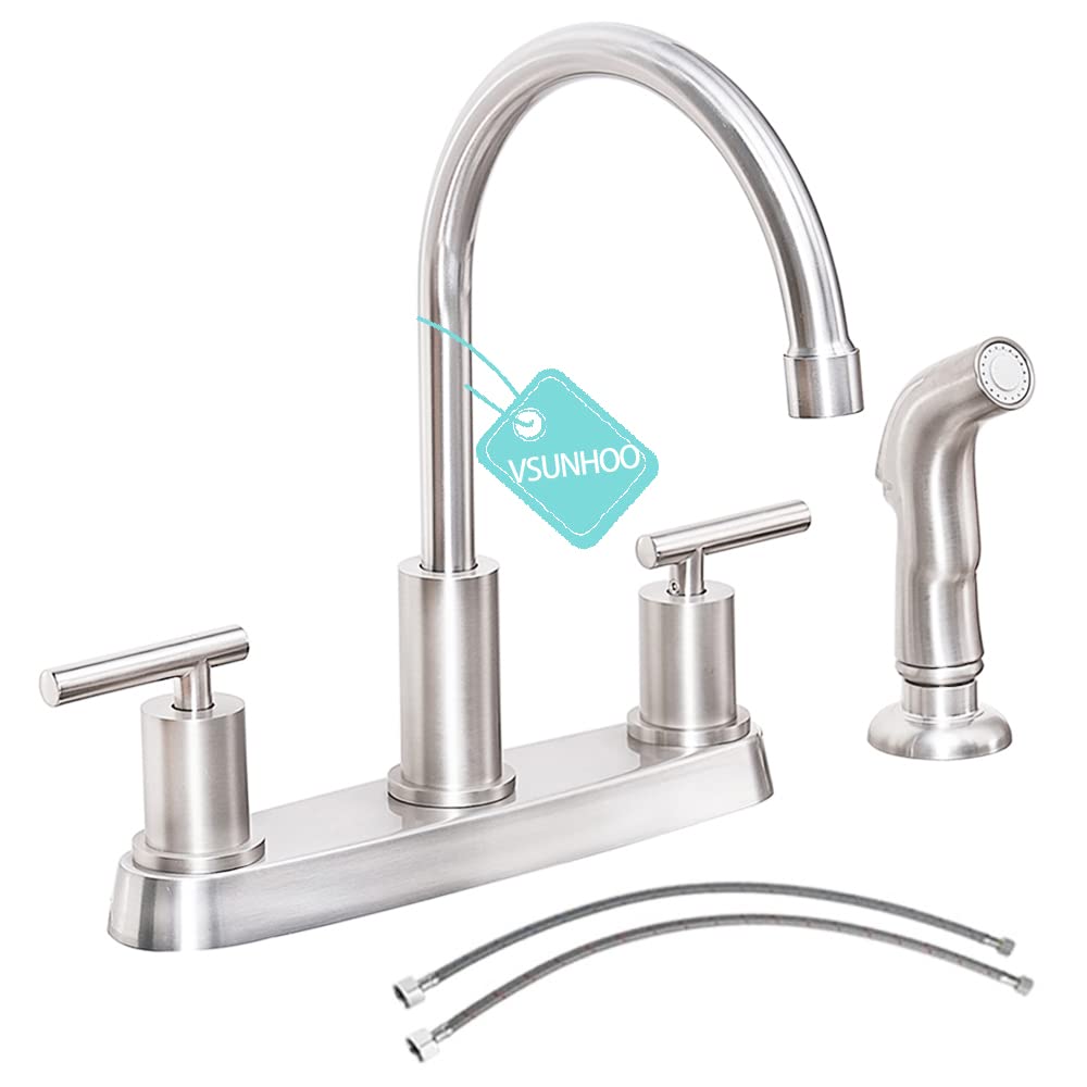 Vsunhoo Kitchen Faucet With Sprayer, Brushed Nickel Kitchen Sink Faucet, 3 Or 4 Hole Rv Faucet For Kitchen Sink, Stainless Steel Touch Kitchen Faucet With Side Sprayer, Tdlkf024L