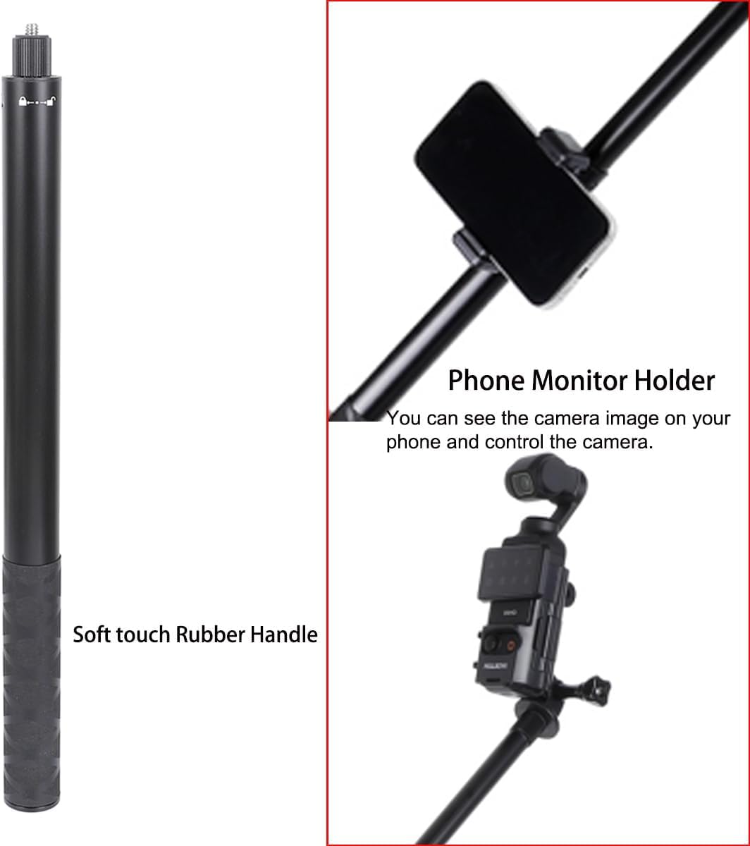Pellking Monopod For Osmo Pocket 3,61"/155Cm Selfie Stick+Aluminium Alloy Tripod+Protective Cage Extension Adapter Frame