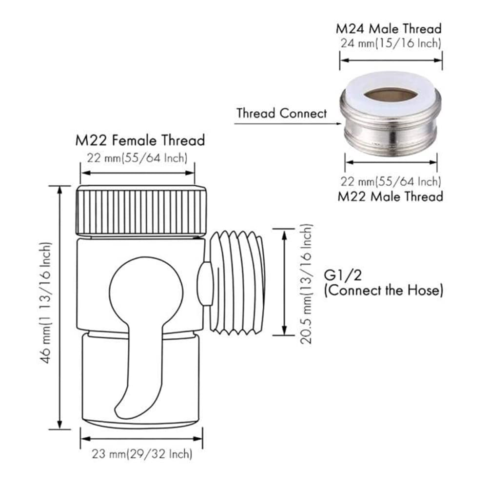 Spyshop Polished Chrome Brass Sink Valve Diverter Faucet Splitter For Kitchen,Handheld Showerhead Or Bathroom Sink Faucet Replacement Part Faucet To Hose Adapter Splitter Part M22 X M24