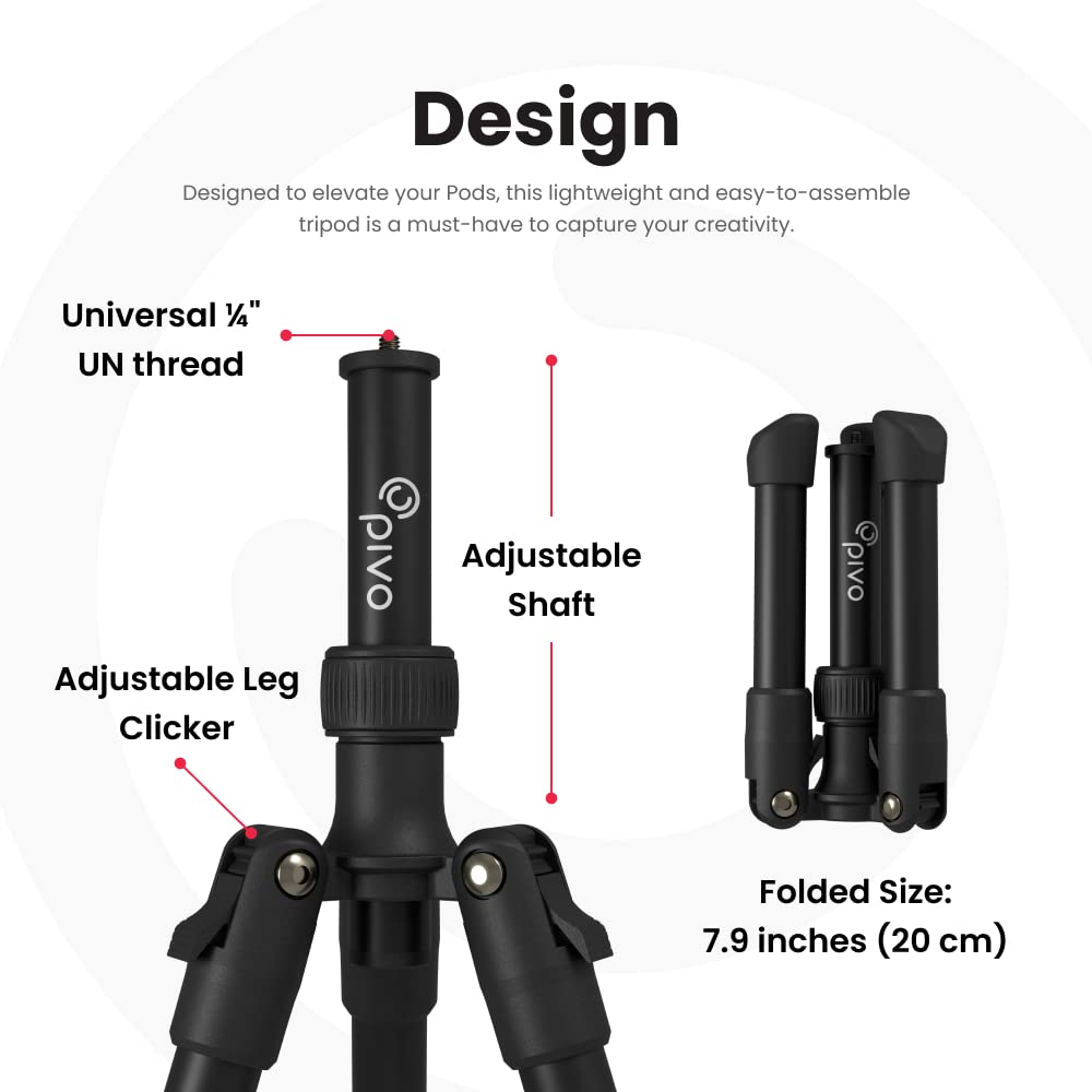Pivo Tripod Mini 14-Inch Smartphone And Camera Extendable Compact Lightweight Aluminum Stand With Universal 1/4" Thread For Action Camera, Dslr & Pods
