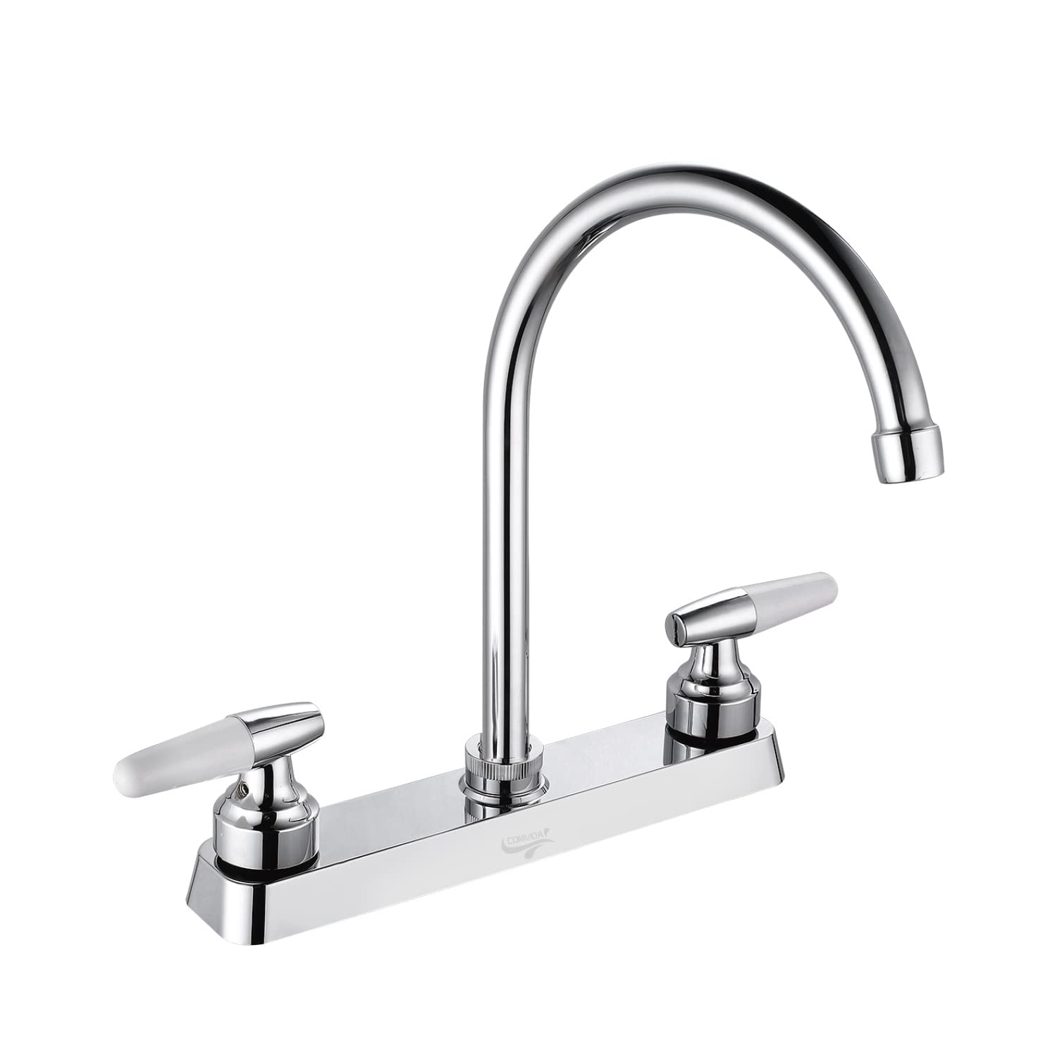 Comvida 2 Handle Kitchen Faucet, High Arc Swivel Spout Stainless Steel Kitchen Sink Faucet, Modern Commercial 3 Hole Kitchen Faucet Solid Brass, Chrome,Us-Cv-80091