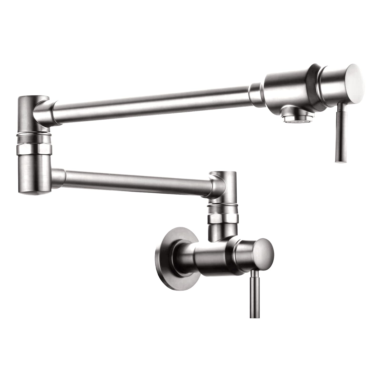 Bagnolux Pot Filler Faucet Stainless Steel, Wall Mount Pot Filler Kitchen Faucet Cold Water Only Double Lever Handle With Dual Joint Swing Arm Brass Stove Faucet, 23.4'', Stainless Steel