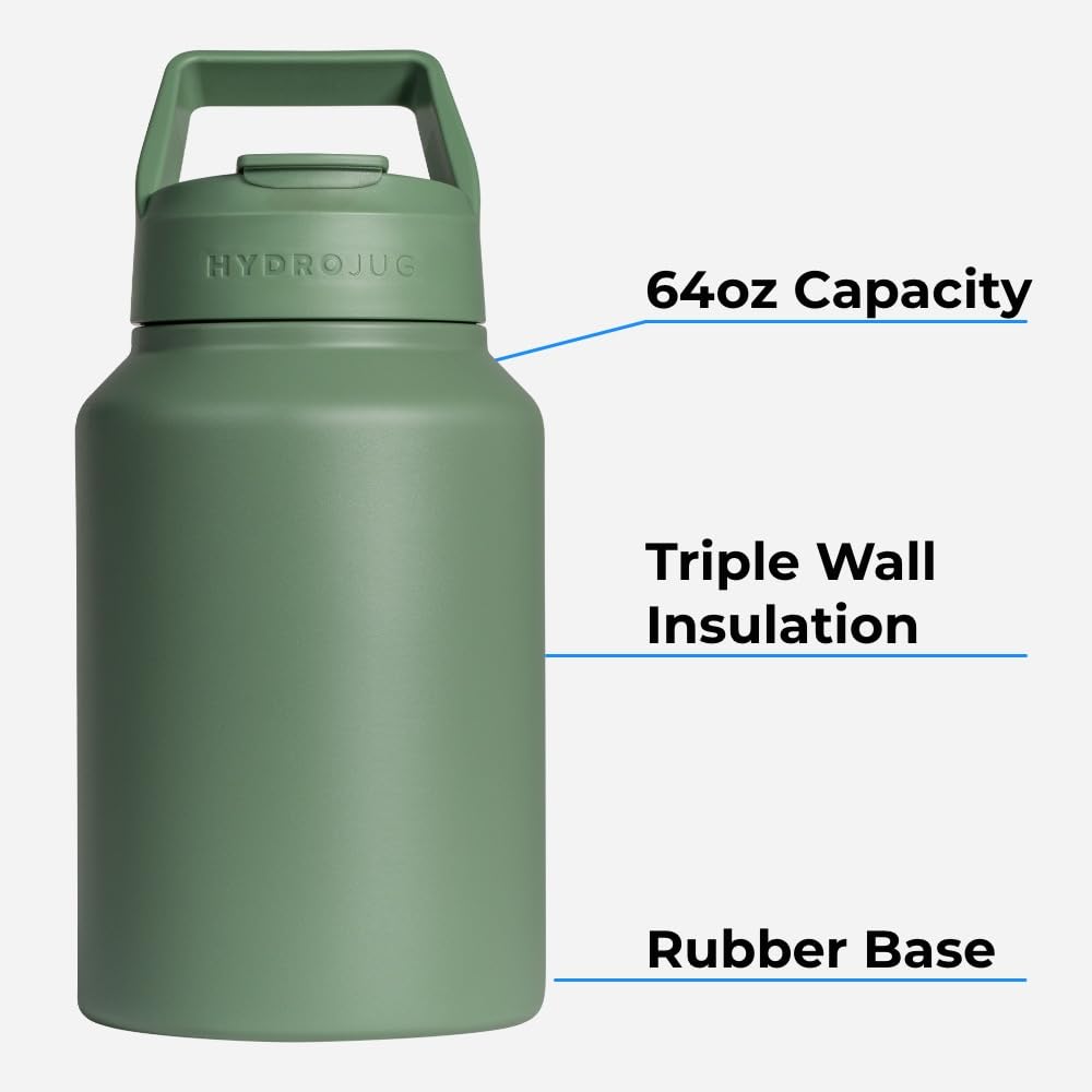 Hydrojug Sport - Stainless Steel Tumbler With Straw, Vacuum Insulated, 64Oz Leakproof Water Bottle