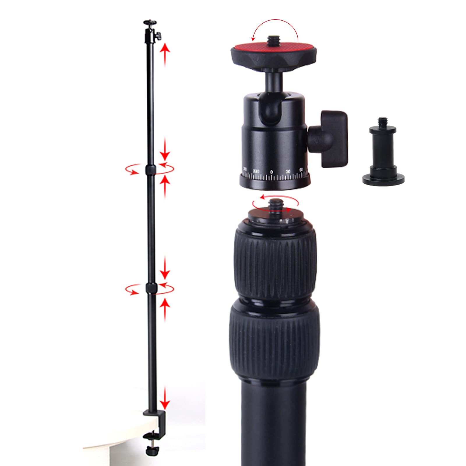 Regetek Desk Camera Mount Desk Mounting Stand With 360°Rotatable Ball Head, 16-33 Inch Tabletop Mount Stand, Aluminum Desktop Light Stand With 1/4 Screw For Dslr Camera, Ring Light, Desk Mount