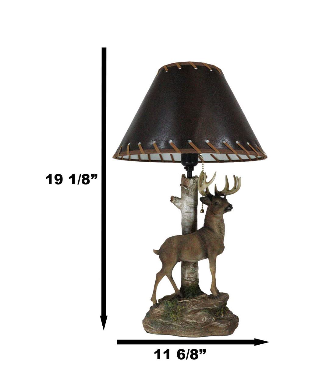 Ebros Gift Rustic Western Country Wildlife Birch Tree Forest Grand Elk Stag Deer Antlers Climbing Rock Slope Desktop Table Lamp With Shade Home Decor Animal Life Accent