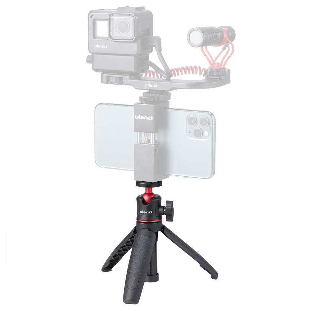 Ulanzi Mt-08 Extension Rod Tripod Mini Selfie Stick Tripod Stand Handle Grip For Iphone 11 Pro Max Samsung Camera Sony Canon Nikon Vlogging Smartphone Mobile Phone Black/Red