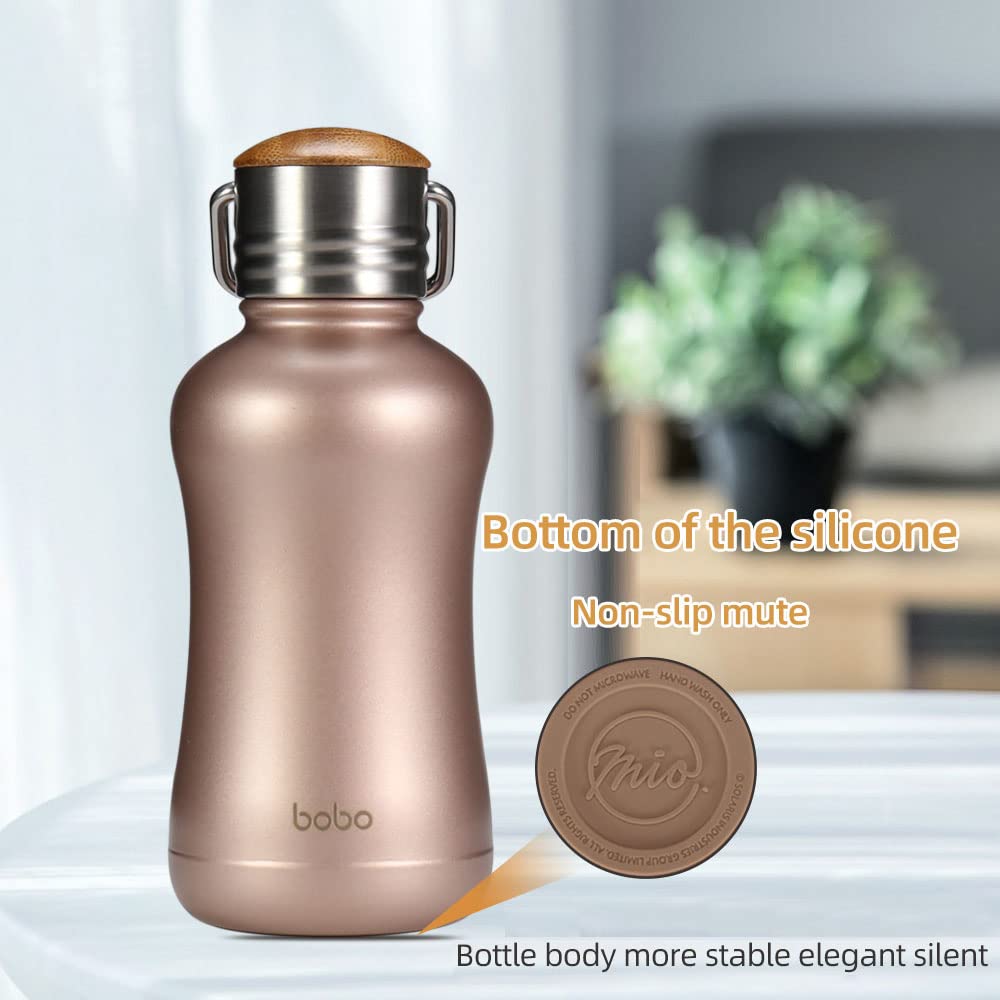 Yohkoh Mini Insulated Water Bottle With Bamboo Lid - 8.8Oz Small Vacuum Insulated Water Bottle