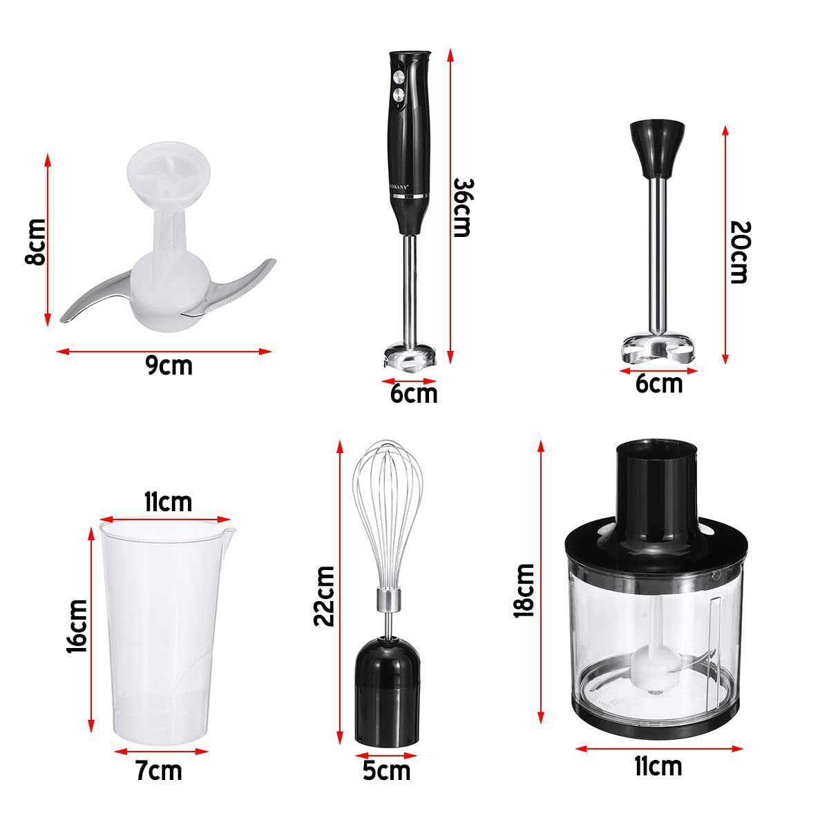 Vovewan 4 In1 Immersion Blender Handheld 304 Stainless Steel Blades, 5 Speed & 3-Angle Adjustable Chopper Beaker Whisk And Beater For Milkshakes Smoothies Soup Baby Food