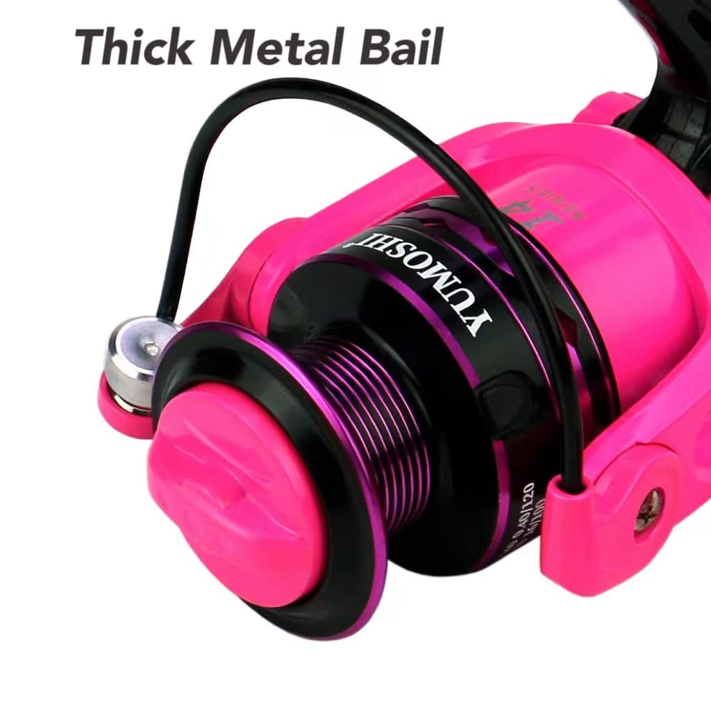 Gairen Fishing Spinning Reel Gear Ratio 5.2:1 Lightweight Left/Right Hand Interchangeable Ultra Smooth Powerful 2000, 3000, 4000, 5000, 6000, 7000 Series Pink