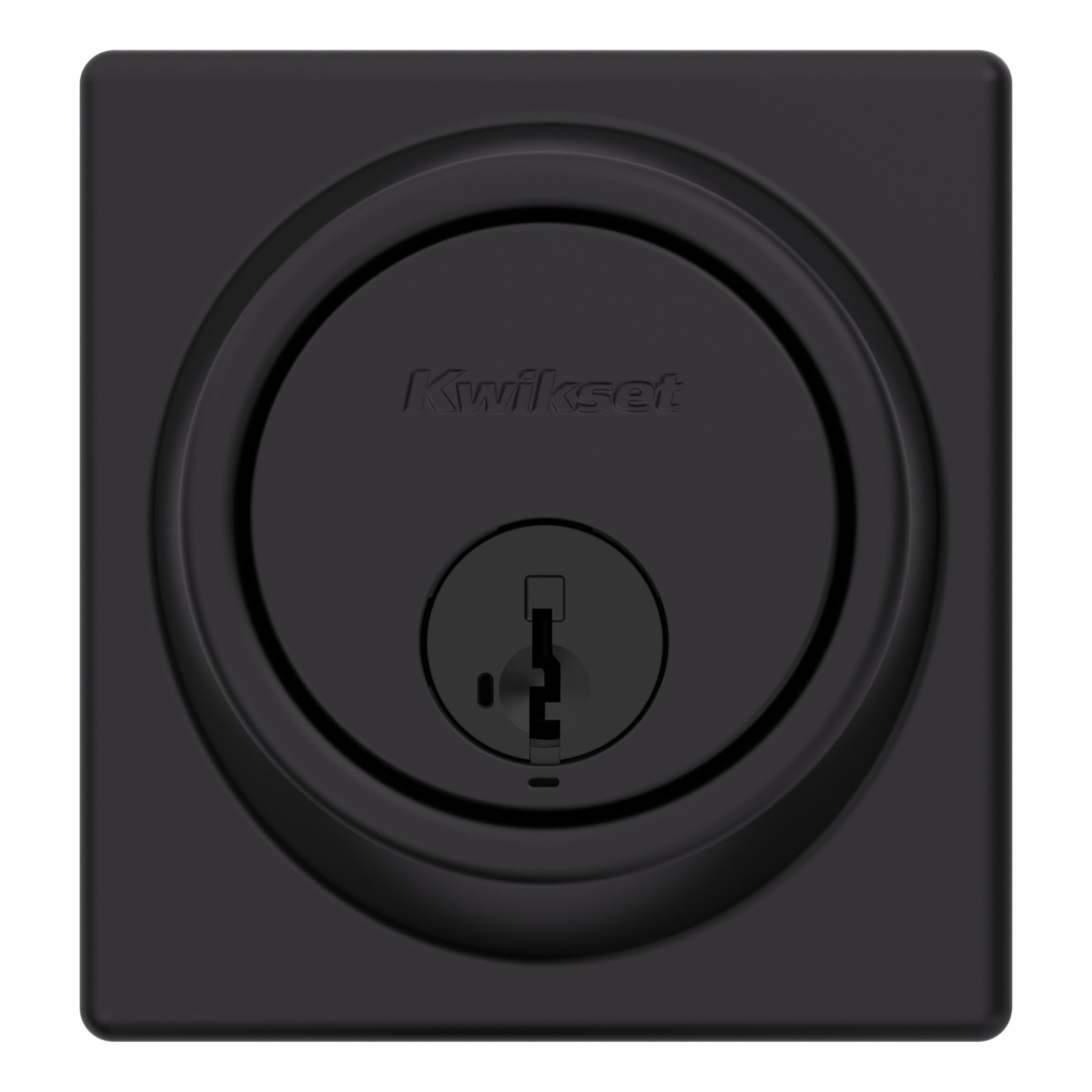 Kwikset 817 Deadbolt Lock, Matte Black Square Exterior Keyed Front Entry Door, Pick Resistant Smartkey Rekey Security, Single Cylinder Dead Bolt, With Microban Protection