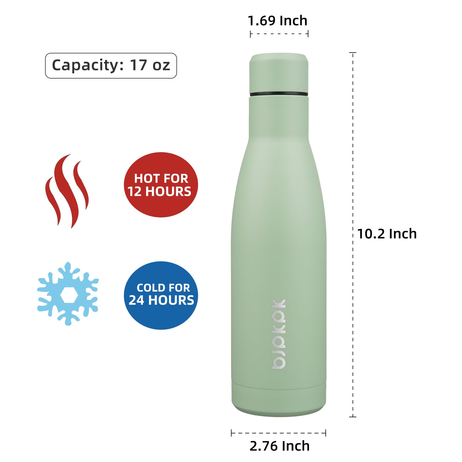 Bjpkpk 17Oz Insulated Water Bottles Stainless Steel Sports Water Bottles Keep Cold And Hot