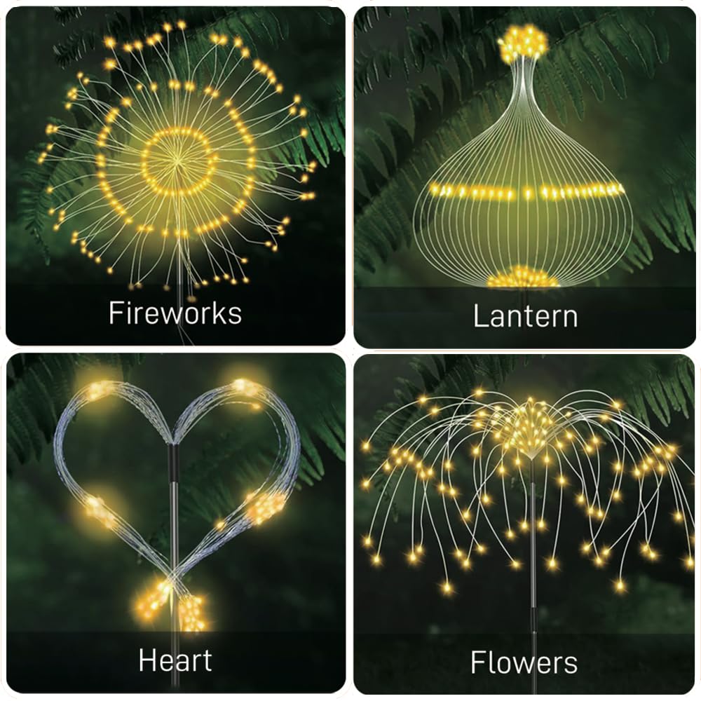 Hshine 2-Pack Solar Firework Lights Garden Decorations,150 Leds Outdoor Sparkler Fairy Lamps With 8 Modes, Waterproof Landscape Yard Pathway Christmas Decor