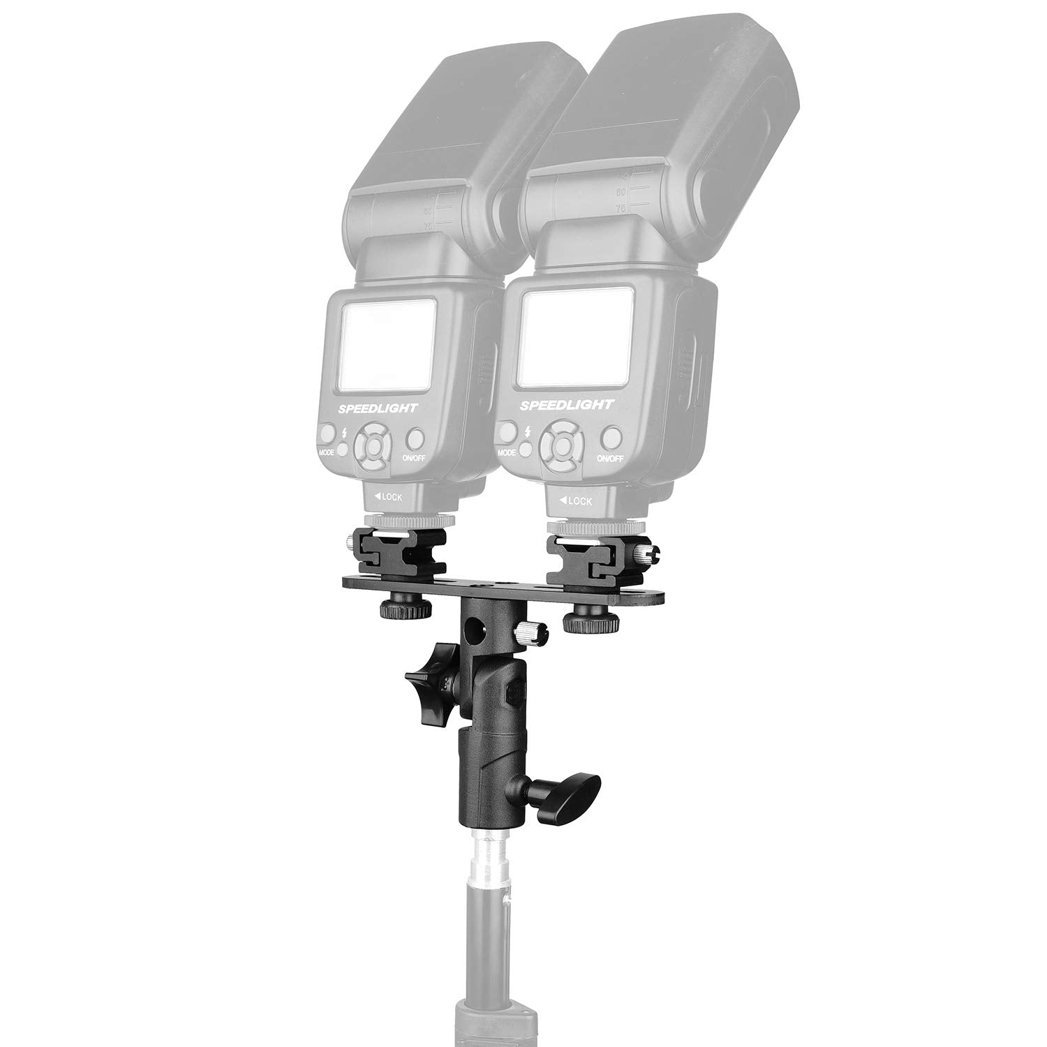 Chromlives Dual Flash Bracket Hot Shoe Speedlight Stand Umbrella Holder Light Stand Bracket Mount 1/4'' To 3/8'' Compatible With Studio Video Dslr Camera Canon Nikon Yongnuo