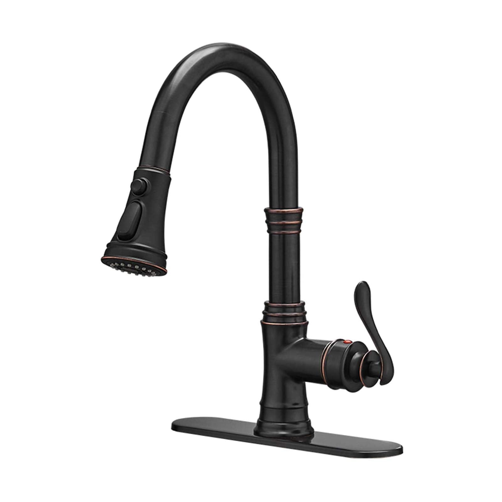 Bwe Oil Rubbed Bronze Kitchen Faucet With Pull Down Sprayer, 3 Spray Modes, Single Handle High Arc Kitchen Sink Faucets With Deck Plate Commercial Bar Farmhouse Pull Out Sprayer