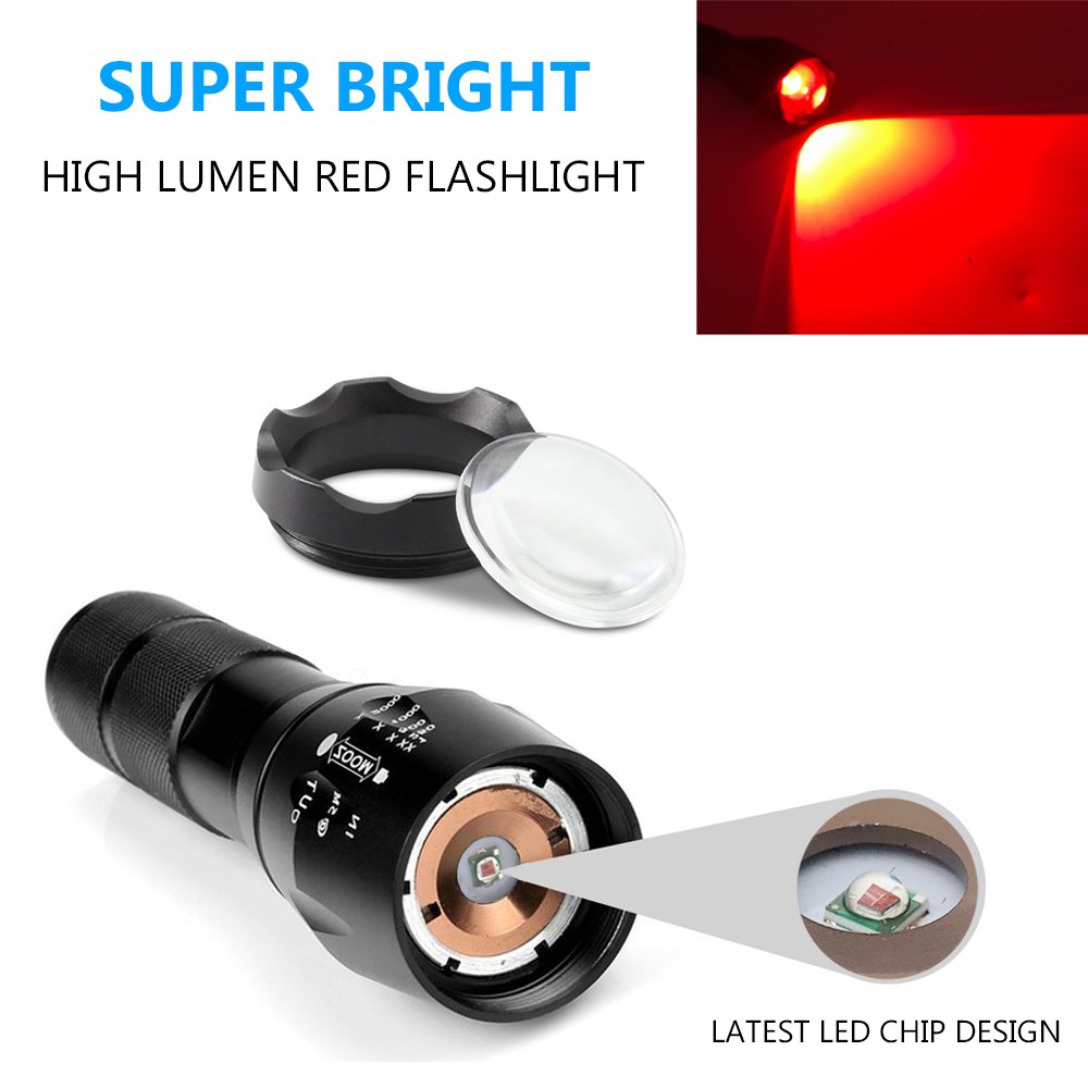 Aukvi 2 Pcs Powerful Red Led Flashlight - Long Range Red Hunting Light Torch, Zoombale, Waterproof, Best For Astronomy, Aviation, Night Observation