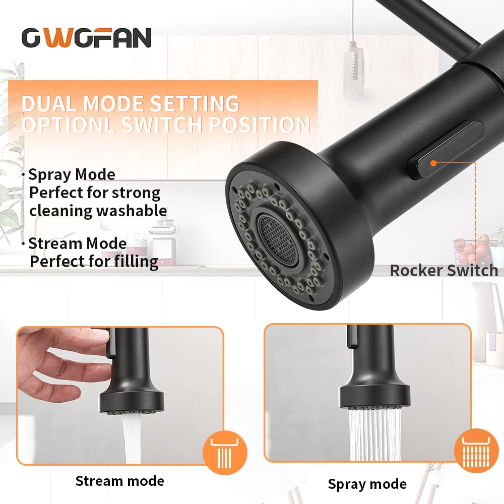 Owofan Black Kitchen Faucet With Pull Down Sprayer Stainless Steel Single Handle Pull Out Spring Sink Faucets 1 Hole Or 3 Hole Dual Function For Farmhouse Camper Laundry Utility Rv Wet Bar