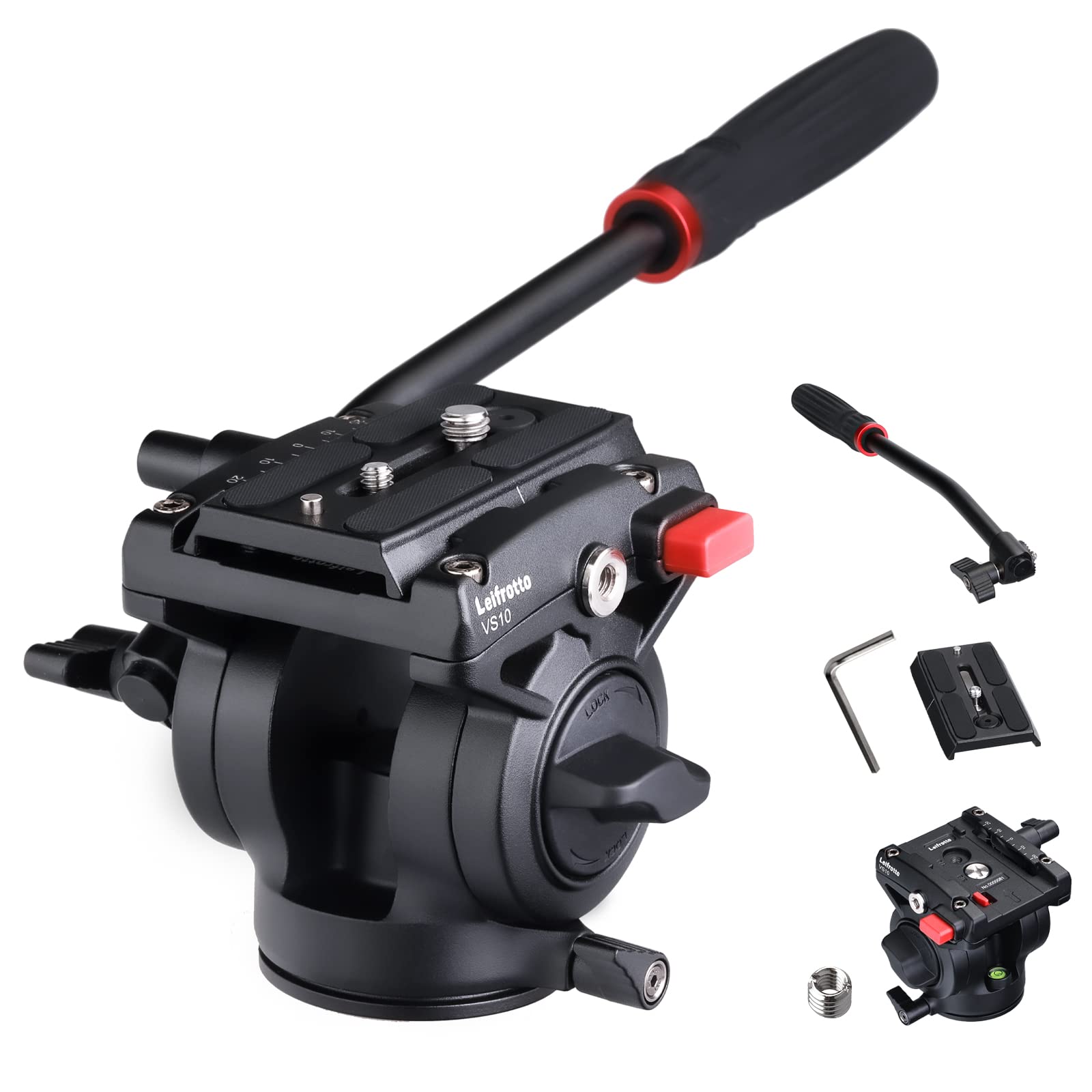 Leifrotto Tripod Head For Video Dslr Camera, Heavy Duty Fluid Head Tripod With Quick Release Plate, Max Load 22 Pounds,1/4 To 3/8 Connection, Supports Tripods, Monopods Connections Vs10