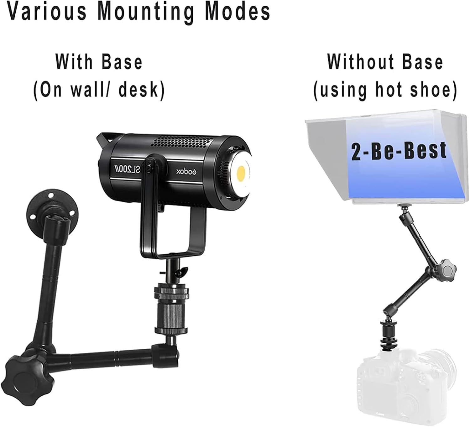 2-Be-Best Articulating Magic Arm Wall Mount 11 Inch Magic Holder Stand Camera Arm Mount For Camera Projector Led Light Video Lamp (Hot Shoe And Mounting Screws Included)