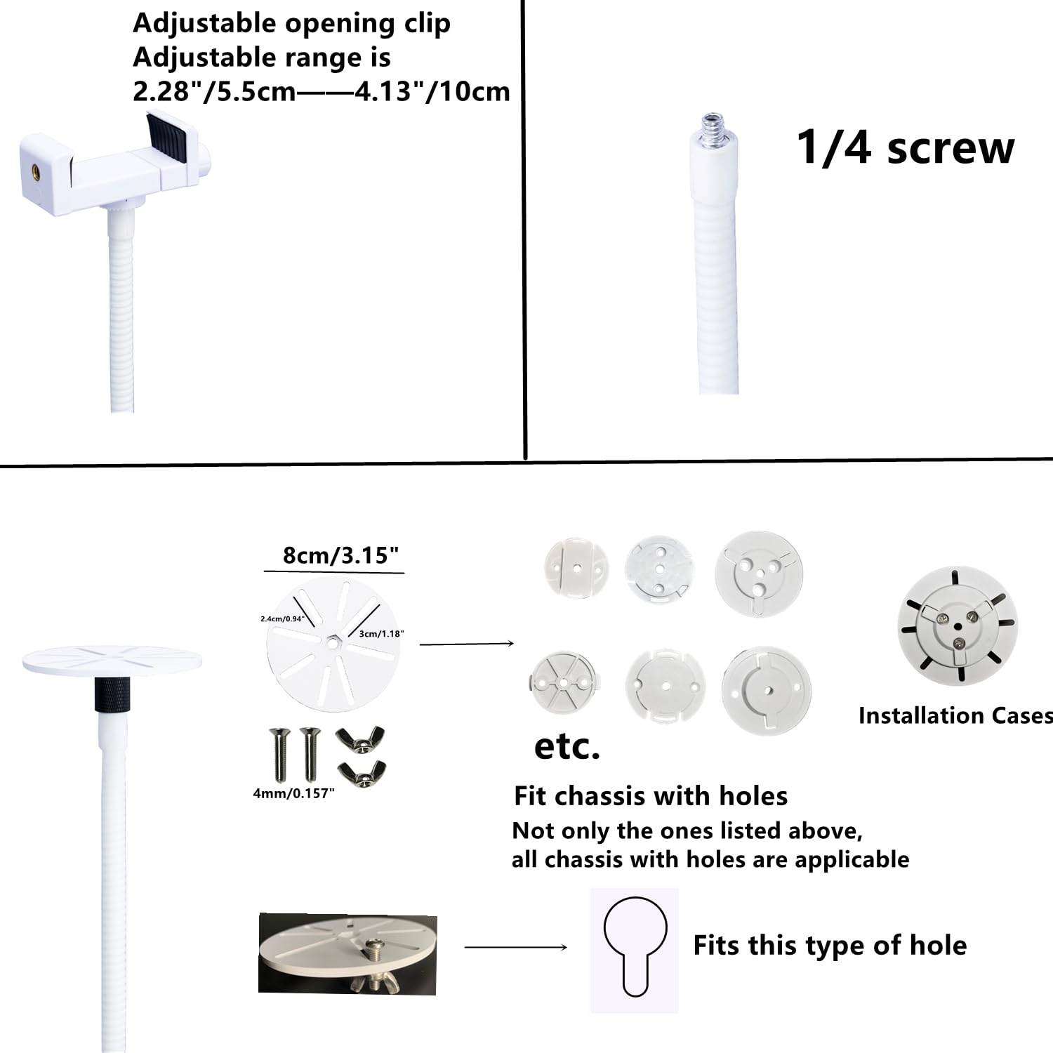 Lamyheng 80"-31" Tall White Floor Holder Stand Mount For Security Cameras, 3.2Lbs Base,Height Adjustable 31.5-80",Compatible With Baby Camera Monitor/Security Cameras/Pet Camera