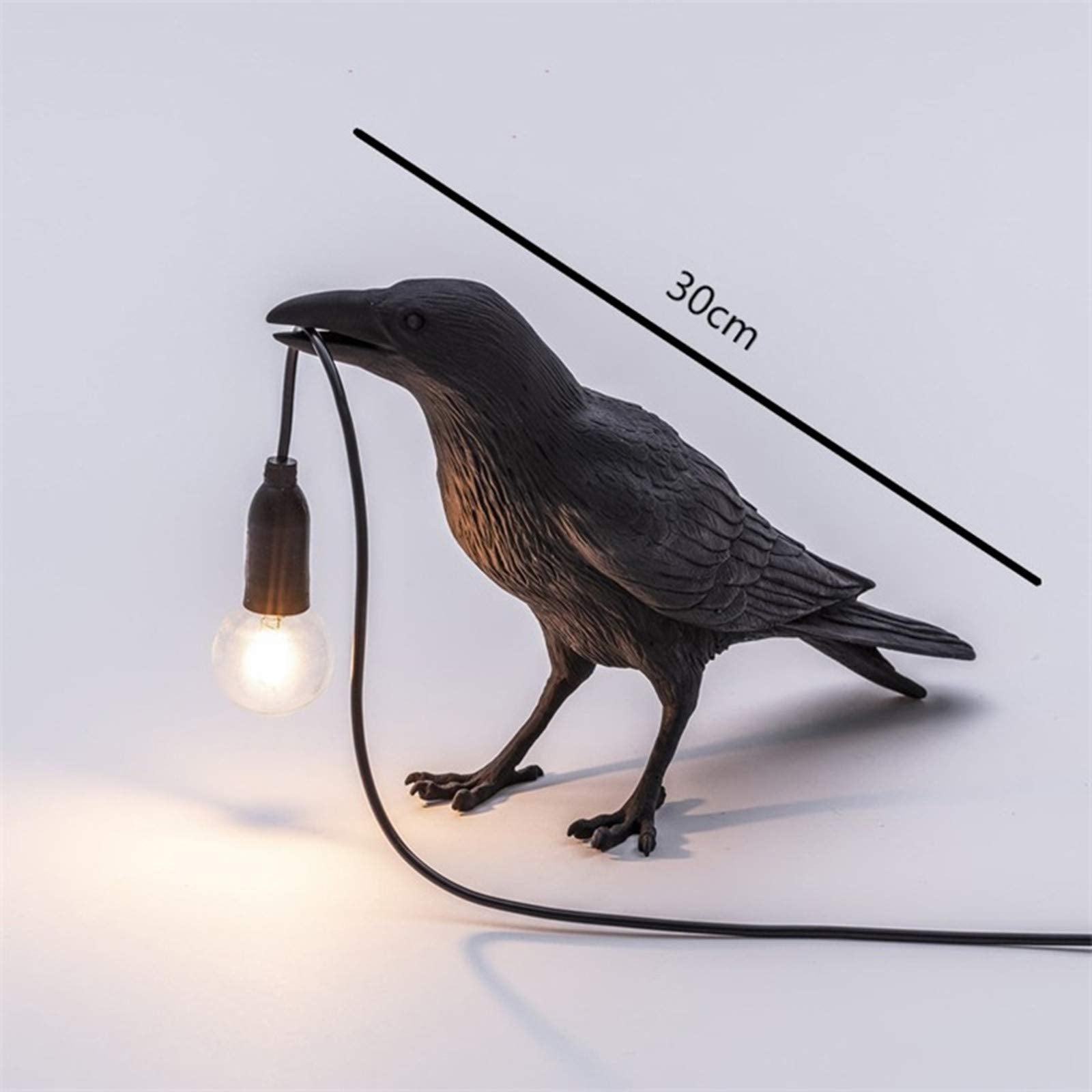 Cmartiris Gothic Crow Lamp - Cute Black Raven Desk Light With Usb Line, Unique Resin Halloween Crow For Table Decor, Gothic, Black, Bird, Art, Home, Living Room, Bedroom (2 Bulbs)