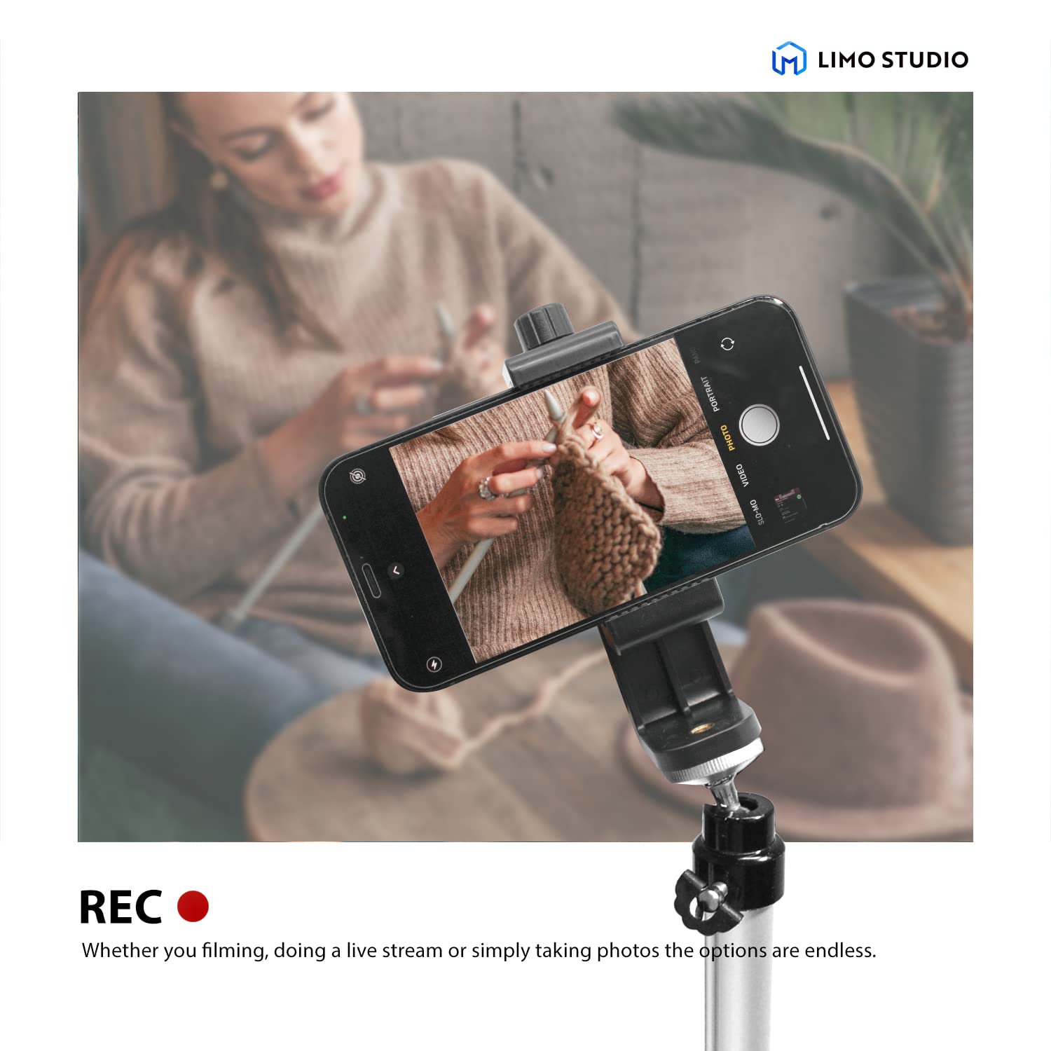 Ls Limo Studio Limostudio Limostudio Table Top Smartphone, Cellphone Holder Stand, 17 Inch Height & Adjustable, Mini Ball Head Angle Control, Stable Base With Efficient Space Use Between Legs, Multi Purpose Tabletop, Agg2934
