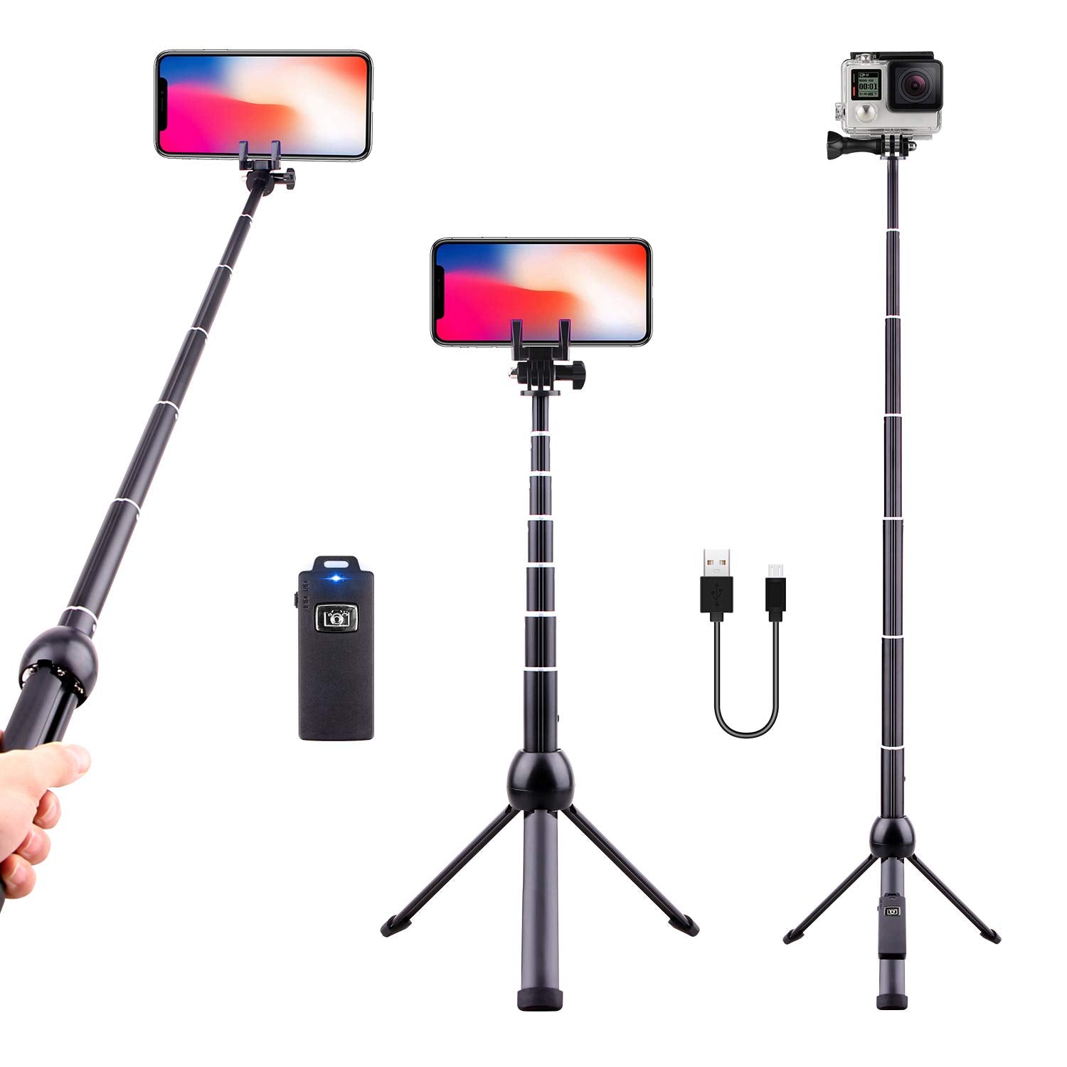Latz·Z Latzz Selfie Stick Tripod, 45 Inch Phone Tripod, Extendable Iphone Stand Tripod With Wireless Remote Shutter Compatible Iphone 15 14Pro/Max/Galaxy Note 20/S21, More