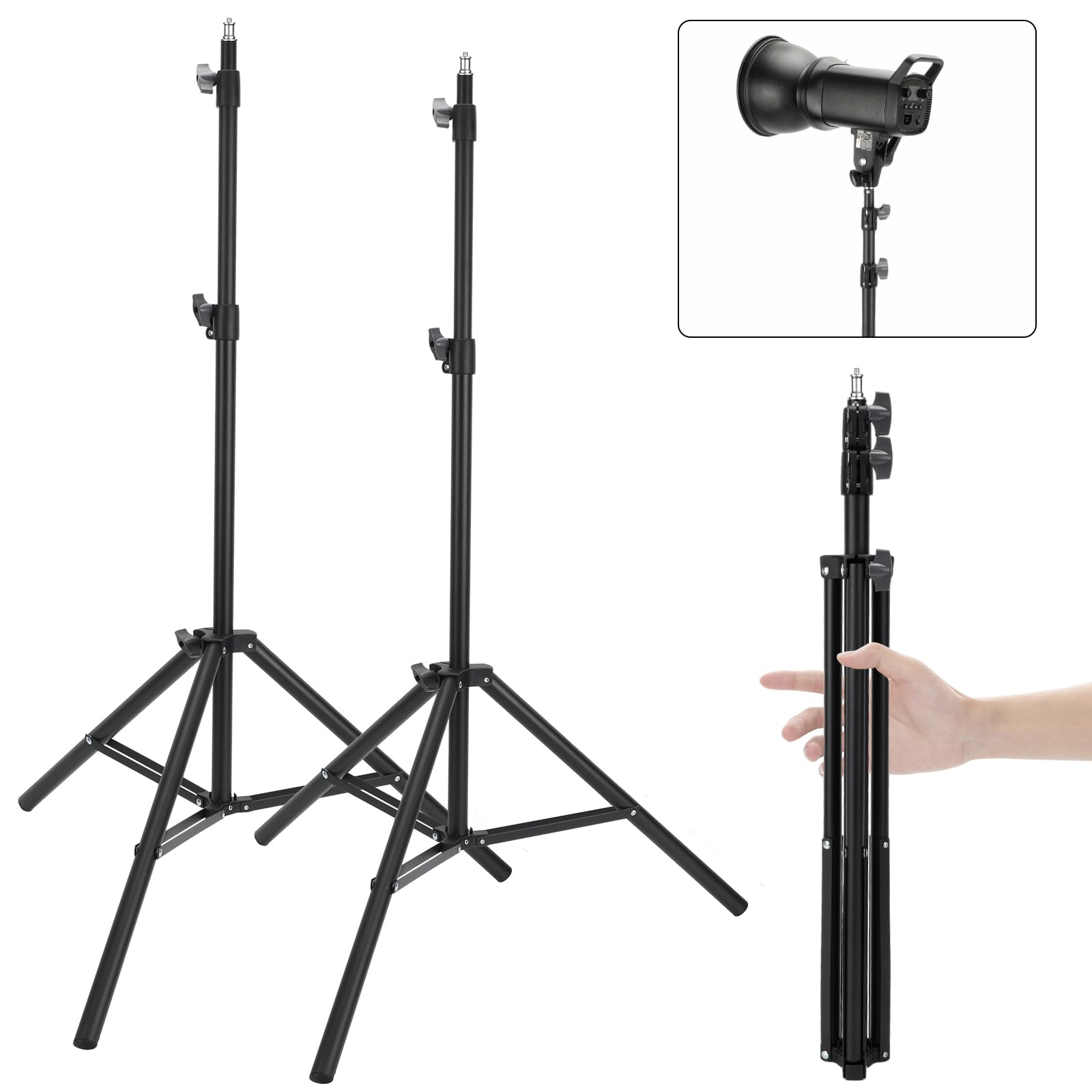 Anautin 2 Pack Adjustable 7Ft Aluminum Photography Light Stand, Portable Light Tripod, For Lighting Stand Speedlight, Flash, Softbox,Strobe Light, Camera, Photographic Portrait