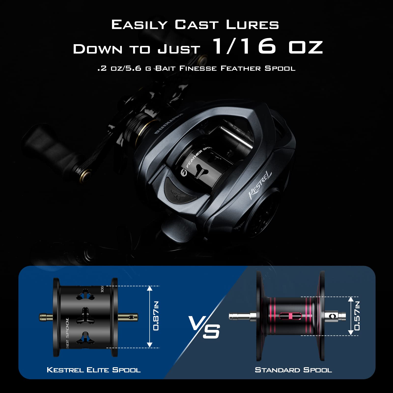 Kastking Kestrel Elite Baitcasting Reel, Magnesium Frame Bfs Finesse Fishing Reel, Lightest On Market At Only 4.4 Ounces, Easily Cast Lures Down To 1/16 Oz, 11+1 Double Shielded Bb, 8.4:1 Gear Ratio