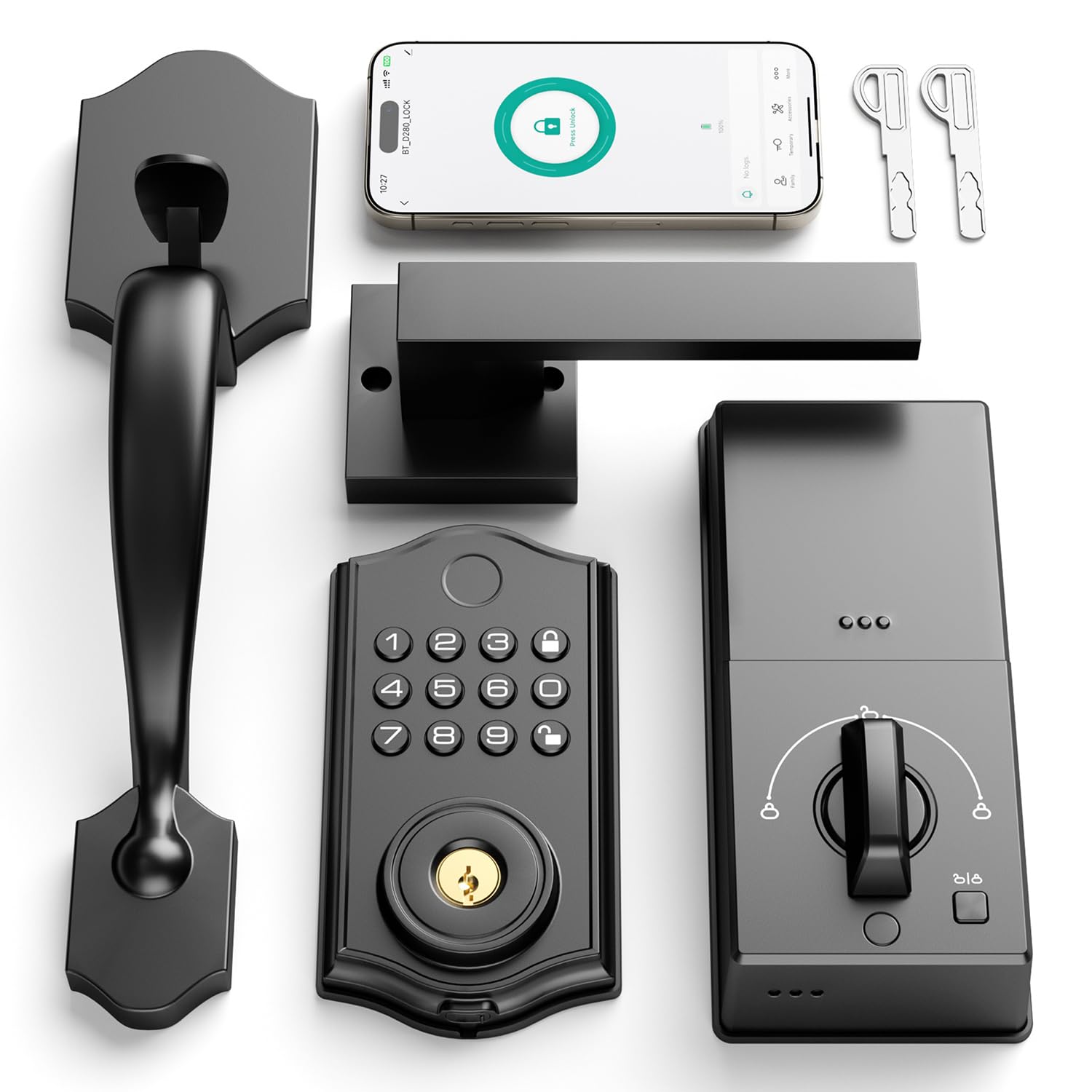 Leecici Smart Front Door Lock Set, App Control Keyless Entry Door Lock With Handle, Smart Fingerprint Deadbolt, Anti-Peeping Electronic Keypad, Auto Lock, Easy Install, Black