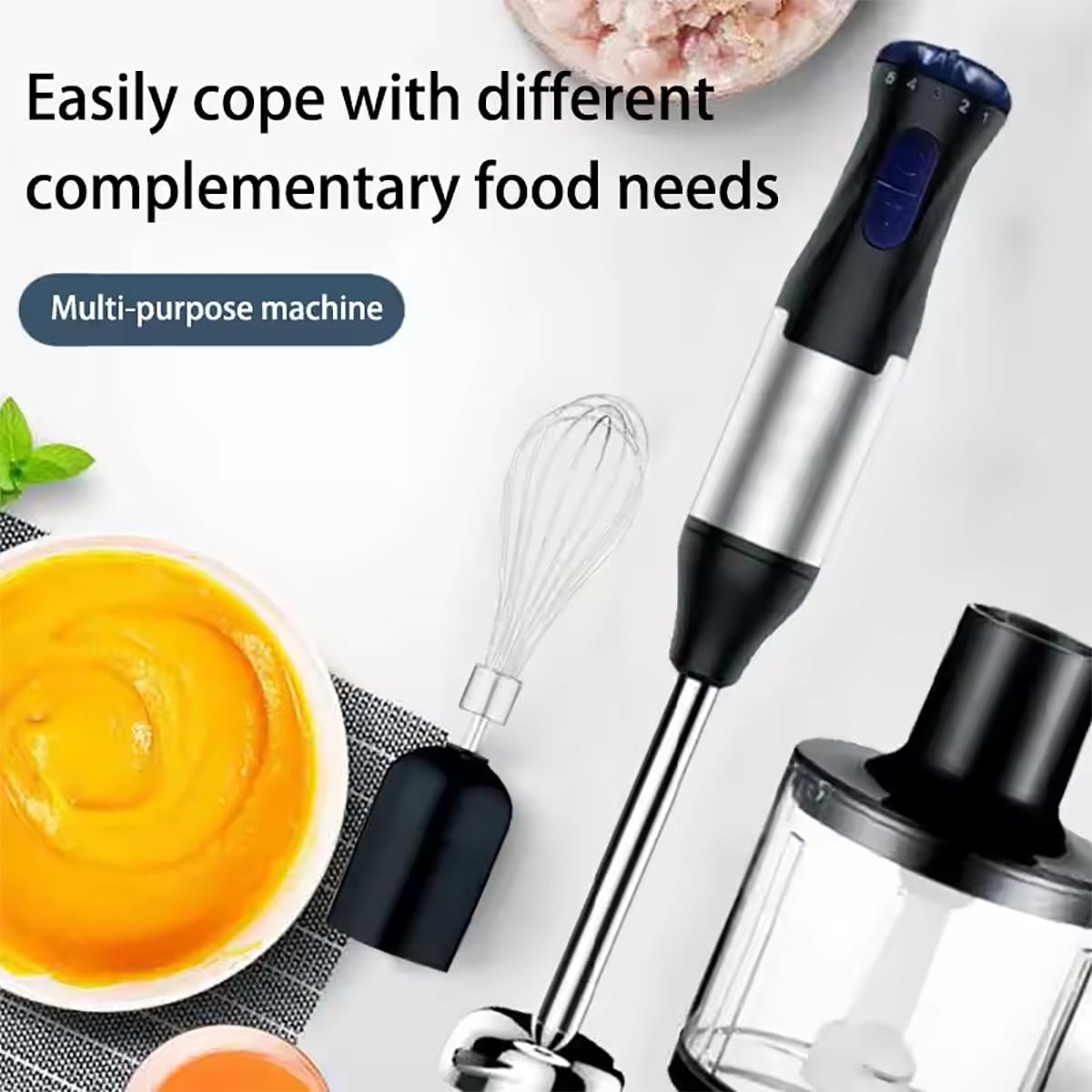 Qylttdm Immersion Blender Handheld, 1000W Powerful Hand Blender, 5-Speed Speed Adjustment, Stainless Steel Smart Stick With Egg Beaters And Chopper Food Processor, For Soup, Meat, Smoothies & Milk Frother