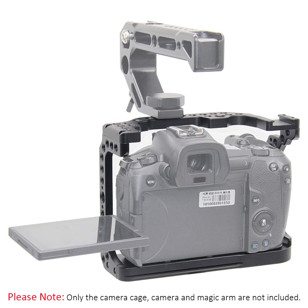 Easy Hood Camera Cage For Canon Eos R, Camera Video Film Movie Making Rig Stabilizer With Cold Shoe Mount And 3/8 1/4 Inch Thread Hole For Magic Arm Microphone Video Light Monitor