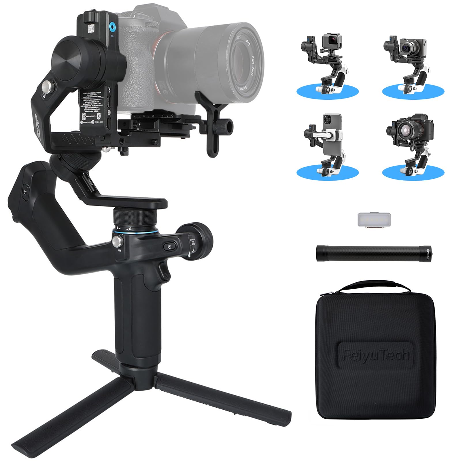 Feiyutech Feiyu Scorp Mini-2 Combo All-In-1 Gimbal Stabilizer For Cameras & Smartphones, 1.3" Oled Touchscreen, Integrated Ai Tracking, 2.65Lb Payload. 3-Axis Gimbal Compatible With Gopro, Sony, Iphone - Black