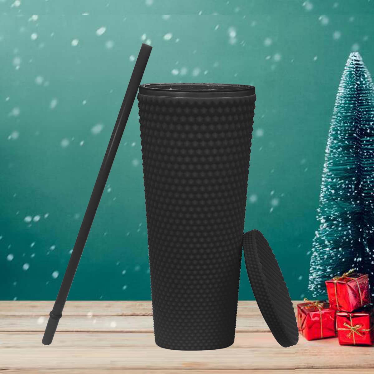 24Oz Fully Studded Tumbler.Matte Black Studded Tumbler With Lid And Straw.Reusable Double