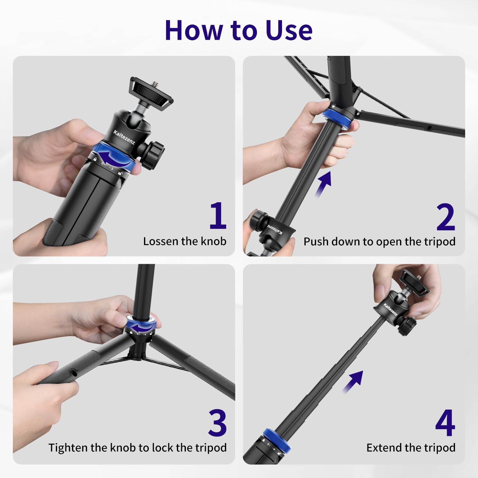 Kaitezenz Selfie Stick Tripod For Gopro Camera, 62" Extendable Tripod Stand With 360° Ball Head 1/4" Screw, Portable Lightweight Camera Tripod For Gopro Max Hero 11 10 9 8 7 6 5 Dji Osmo Action Camera
