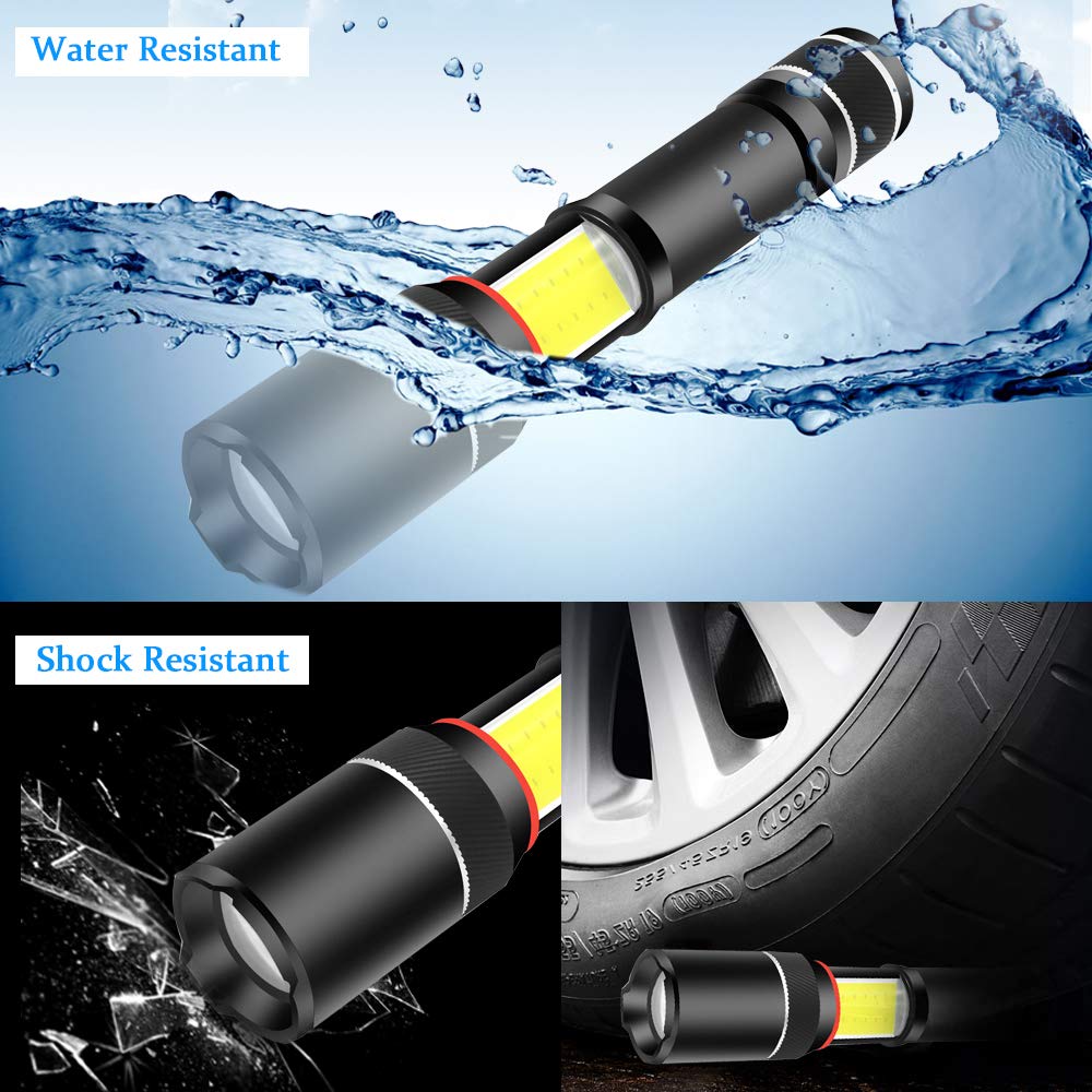 Decaker 2 Pcs Led Flashlight 5000 Lux Cob Lantern+ Flashlight In-1With Zoom Led Flashlight Lantern
