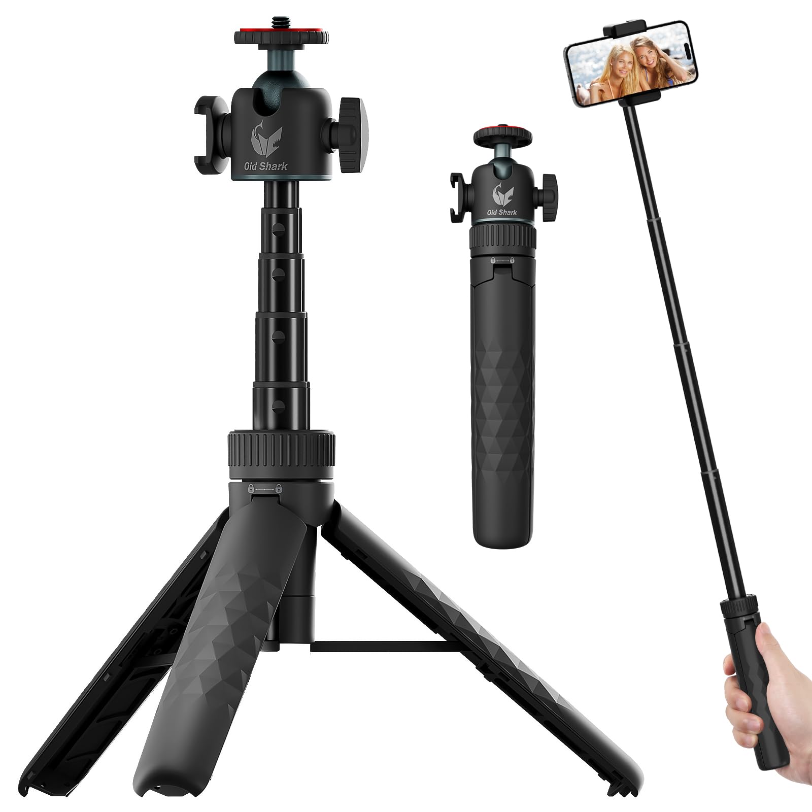 Oldshark Extendable Mini Camera Tripod With 360° Ball Head, 4 Levels Adjustment Cold Shoe Metal Table Tripod, Lightweight Portable Travel Selfie Stick With 1/4 Inch Screw For Dslr Action Camera