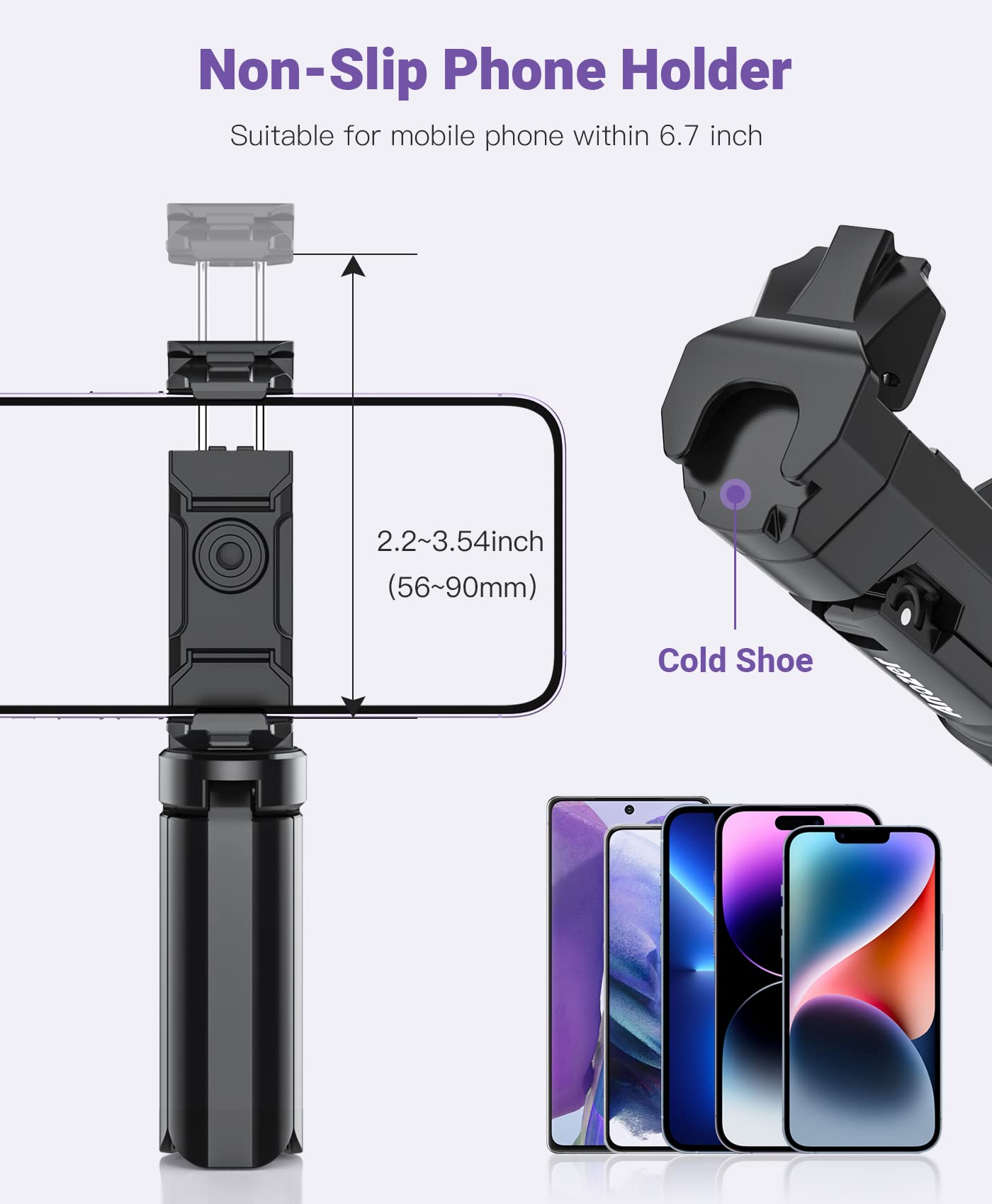 Anozer Mini Tripod, Small Tripod With Universal Phone Holder & Cold Shoe, Lightweight Phone Stand Compatible With Iphone 14 Pro Max/14 Pro, Travel Tripod For Camera/Gopro/Webcam/Mini Projector