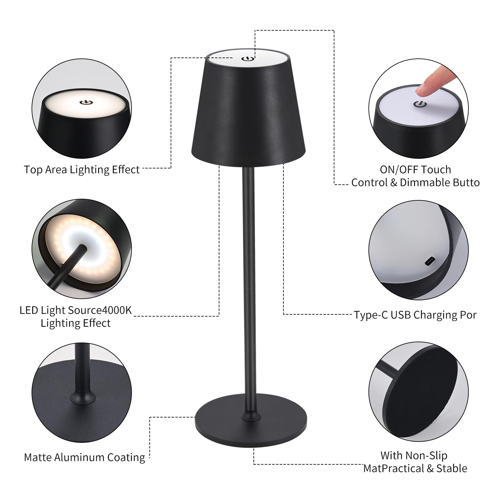 Imqsqik Cordless Table Lamps Usb Rechargeable Lamp Simplicity Desk Lamp Built-In 4600 Mah Battery Led Battery Operated Lamp With Touch Control Table Lamp - Bedroom/Desk/Reading/Patio(2Pcs-Black)
